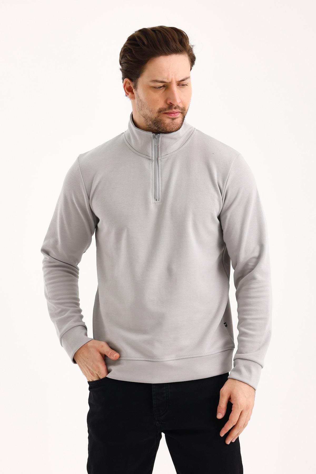 FİHA/9112-UNISEX YARIM FERMUARLI DİK YAKA SWEAT - GRİ