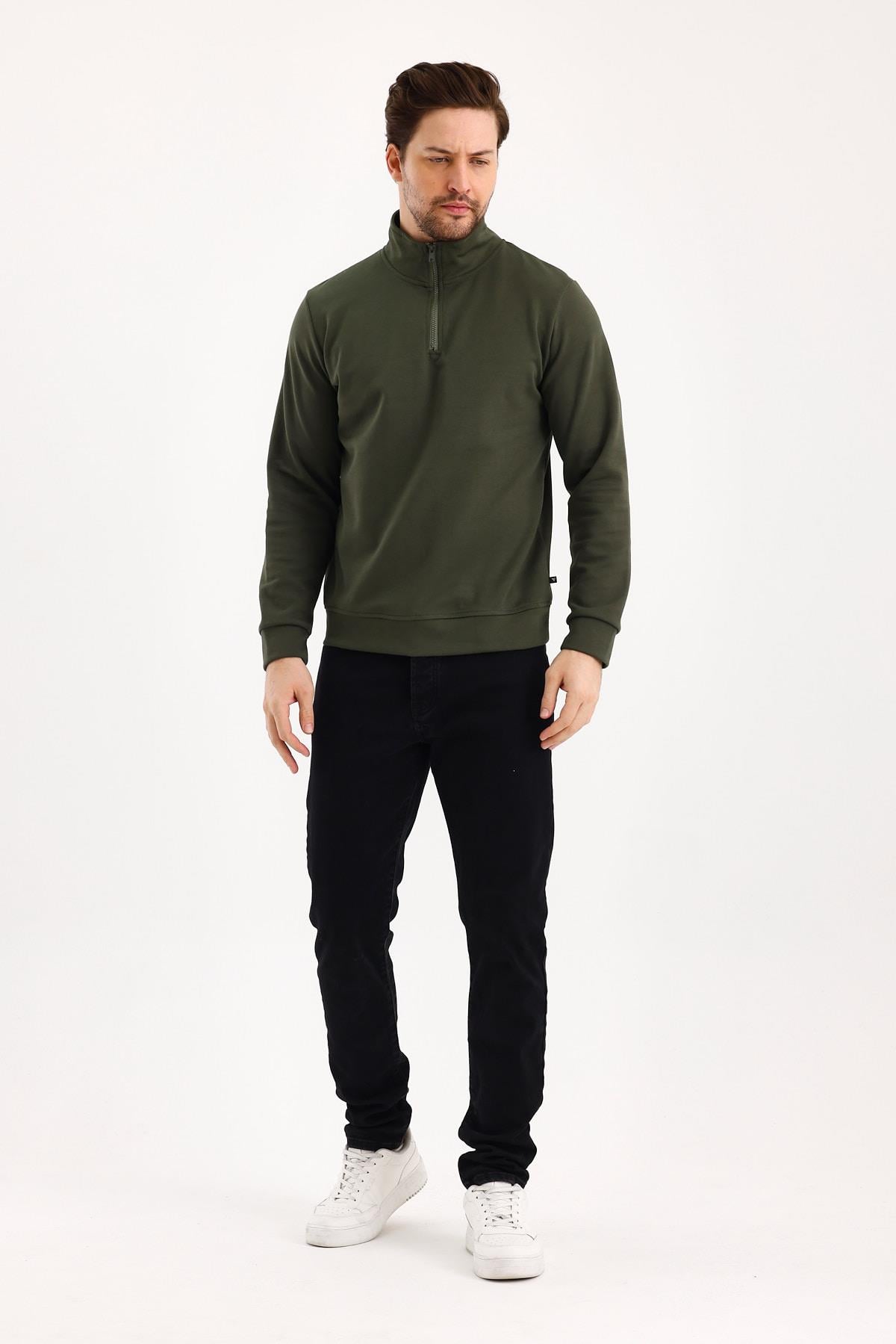 FİHA/9112-UNISEX YARIM FERMUARLI DİK YAKA SWEAT - HAKİ
