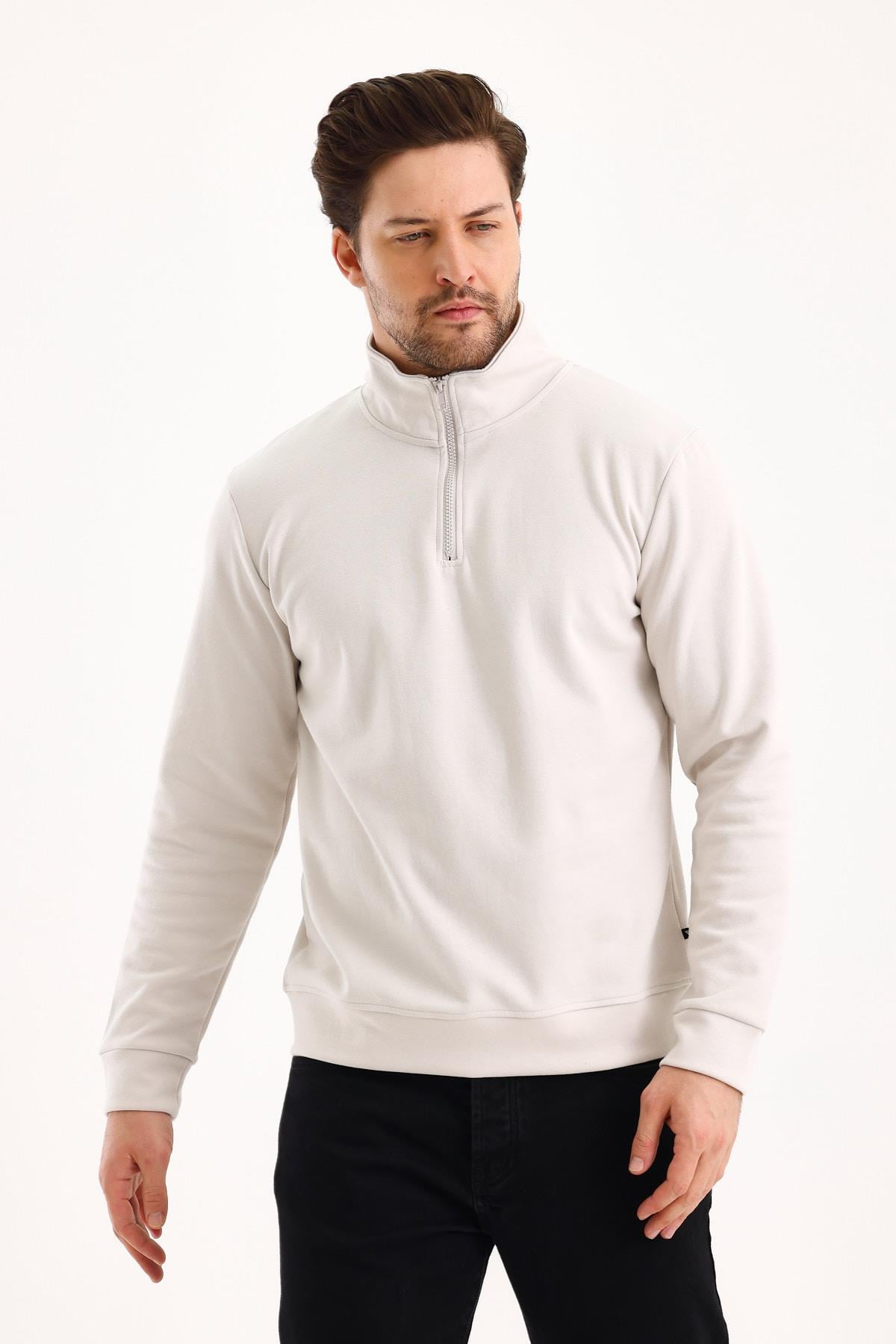 FİHA/9112-UNISEX YARIM FERMUARLI DİK YAKA SWEAT - TAŞ