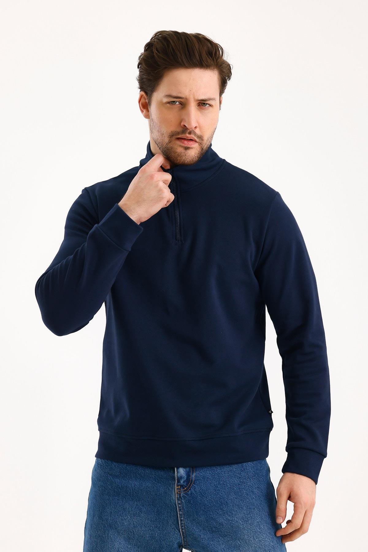FİHA/9112-UNISEX YARIM FERMUARLI DİK YAKA SWEAT - LACİVERT