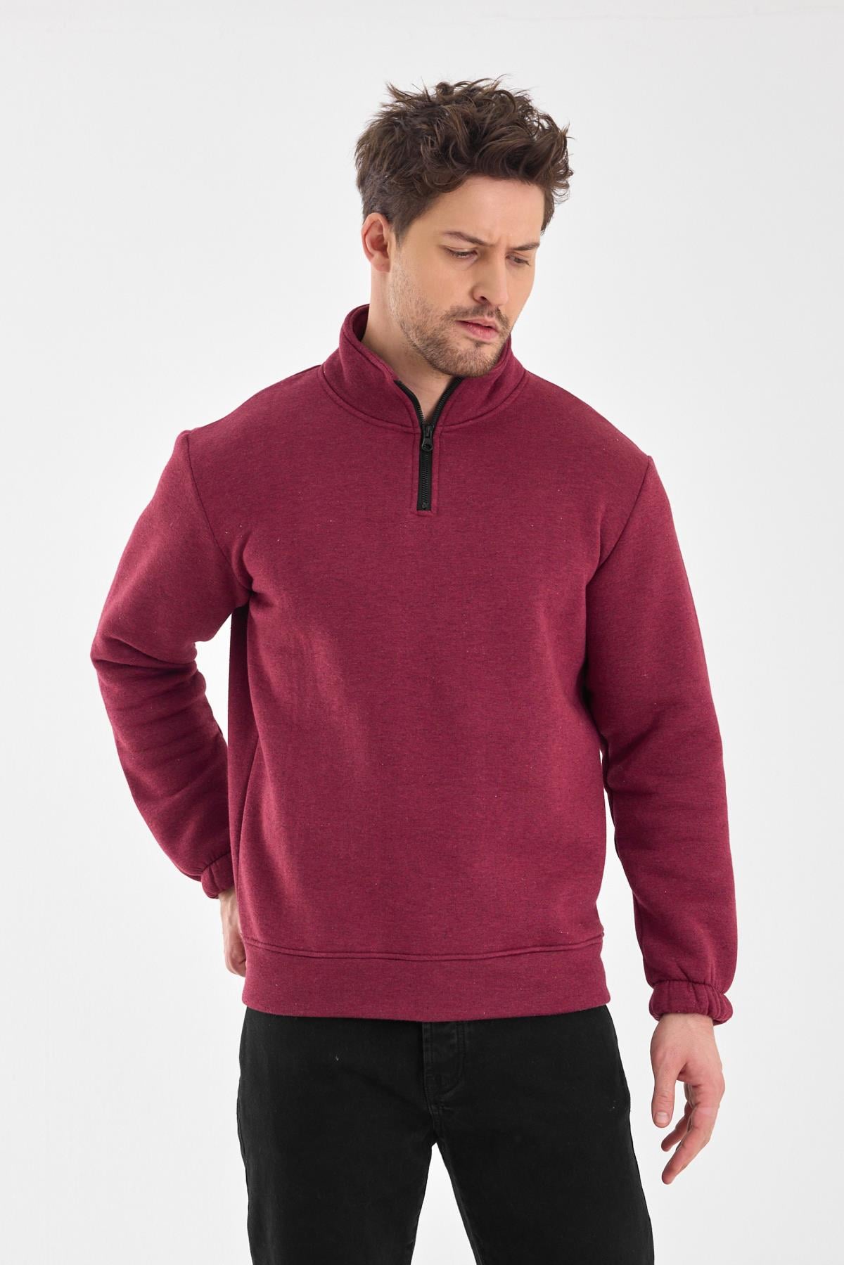 FİHA/9116-ERKEK DİK YAKA YARIM FERMUARLI SWEAT - BORDO