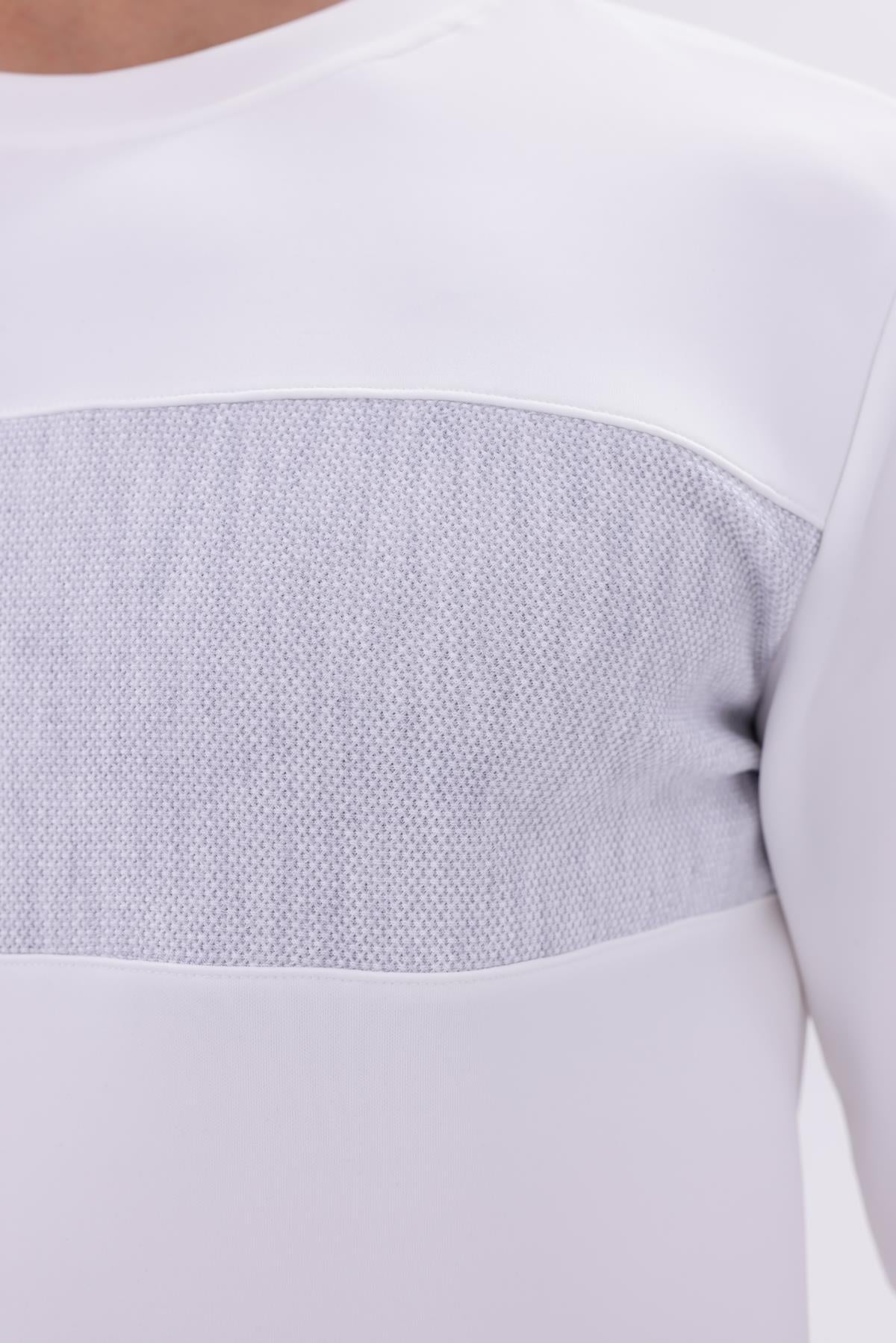FİHA/9118-ERKEK SIFIR YAKA ÖN PARÇALI SWEAT - BEYAZ