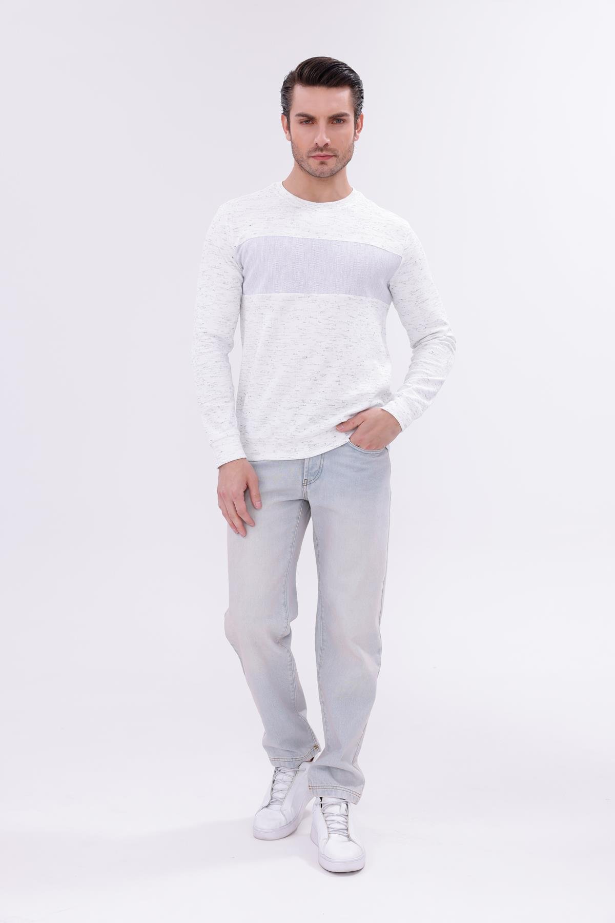 FİHA/9118-ERKEK SIFIR YAKA ÖN PARÇALI SWEAT - GRİ MELANJ KIRCILLI