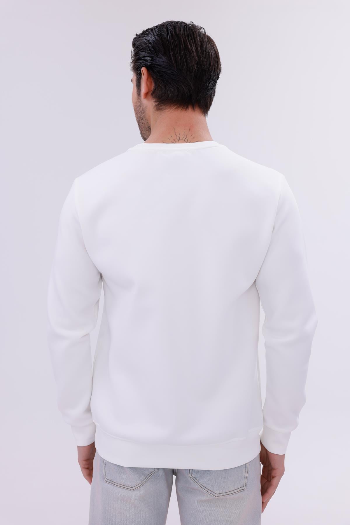 FİHA/9118-ERKEK SIFIR YAKA ÖN PARÇALI SWEAT - BEYAZ