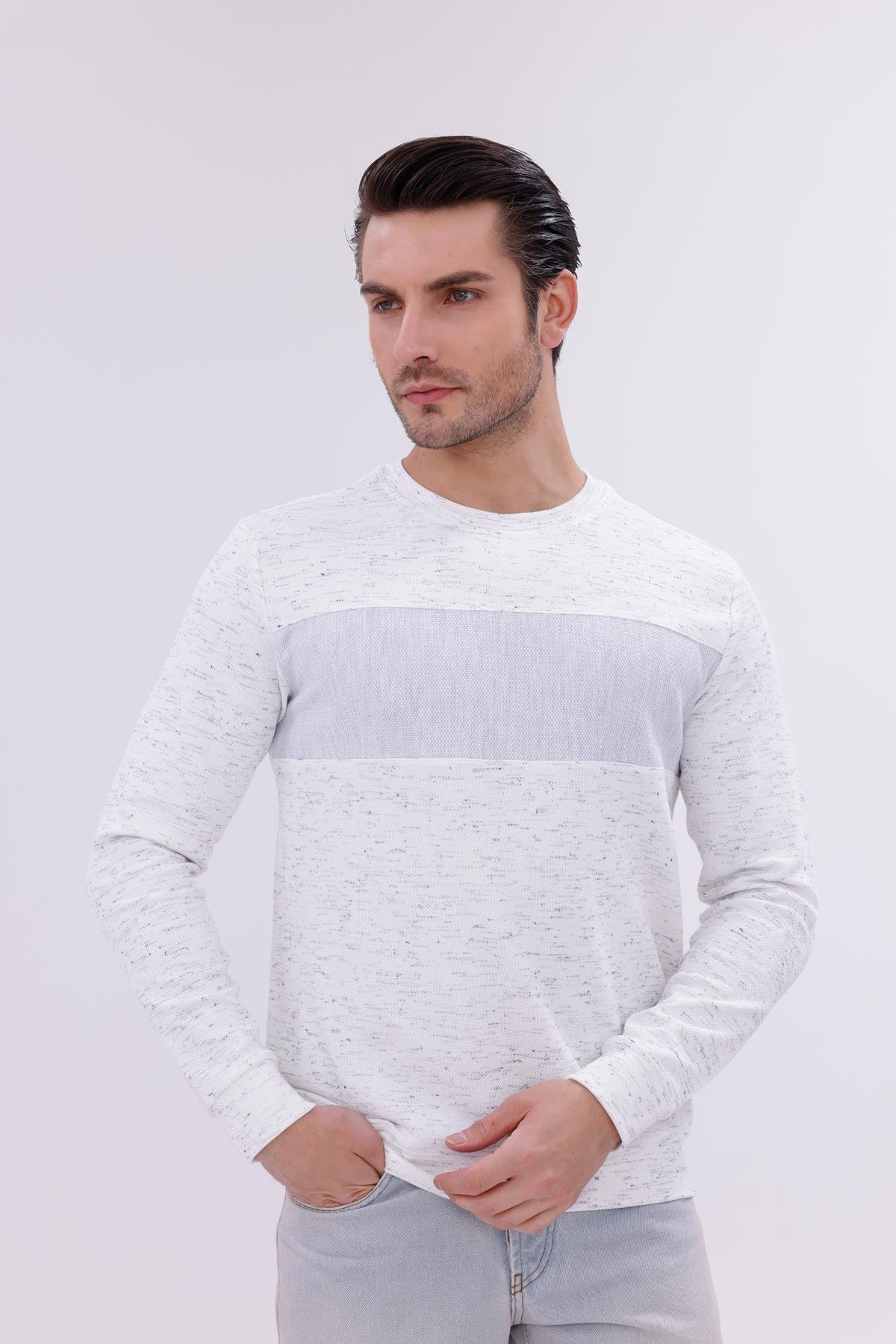 FİHA/9118-ERKEK SIFIR YAKA ÖN PARÇALI SWEAT - GRİ MELANJ KIRCILLI
