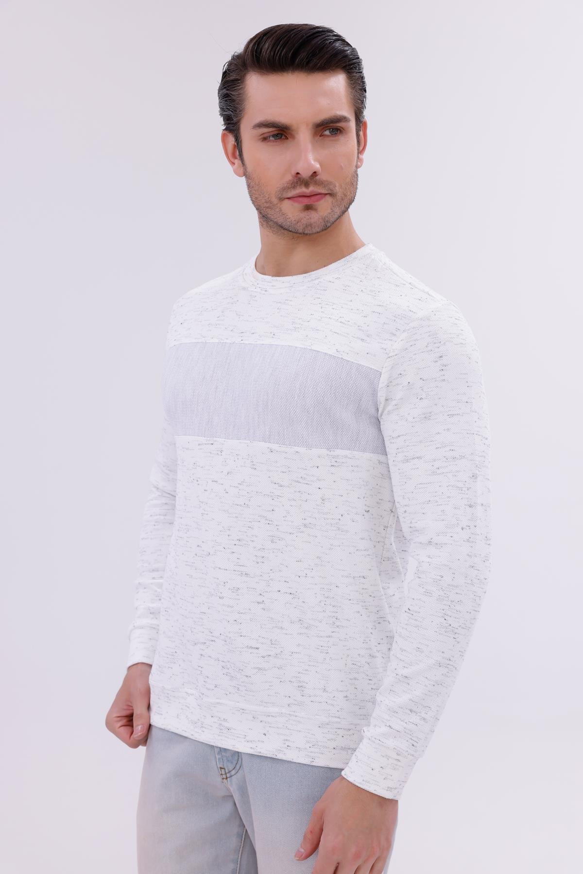 FİHA/9118-ERKEK SIFIR YAKA ÖN PARÇALI SWEAT - GRİ MELANJ KIRCILLI