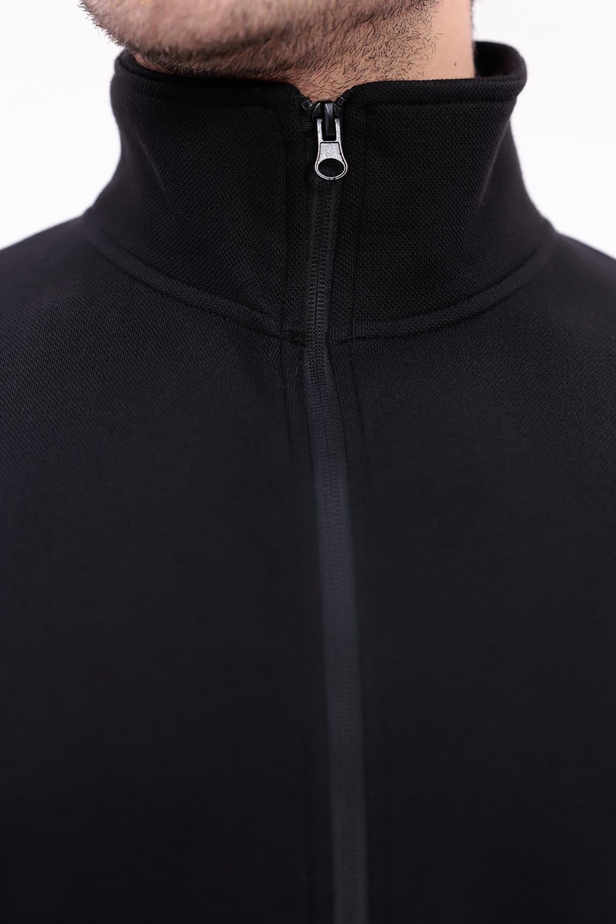 FİHA/9120-ERKEK PİKE DİK YAKA FERMUARLI SWEAT - SİYAH