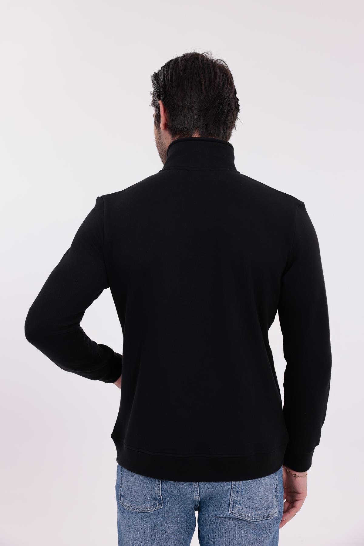 FİHA/9120-ERKEK PİKE DİK YAKA FERMUARLI SWEAT - SİYAH