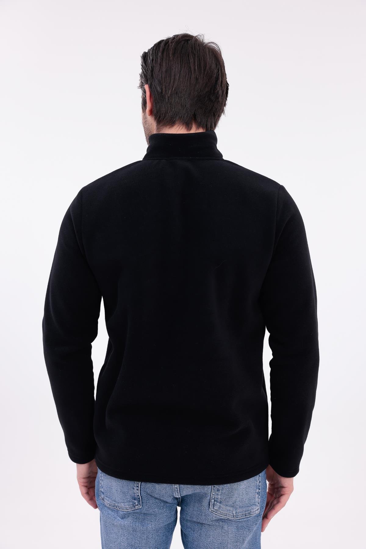 FİHA/9125-ERKEK YARIM FERMUARLI DİK YAKA POLAR SWEAT - SİYAH