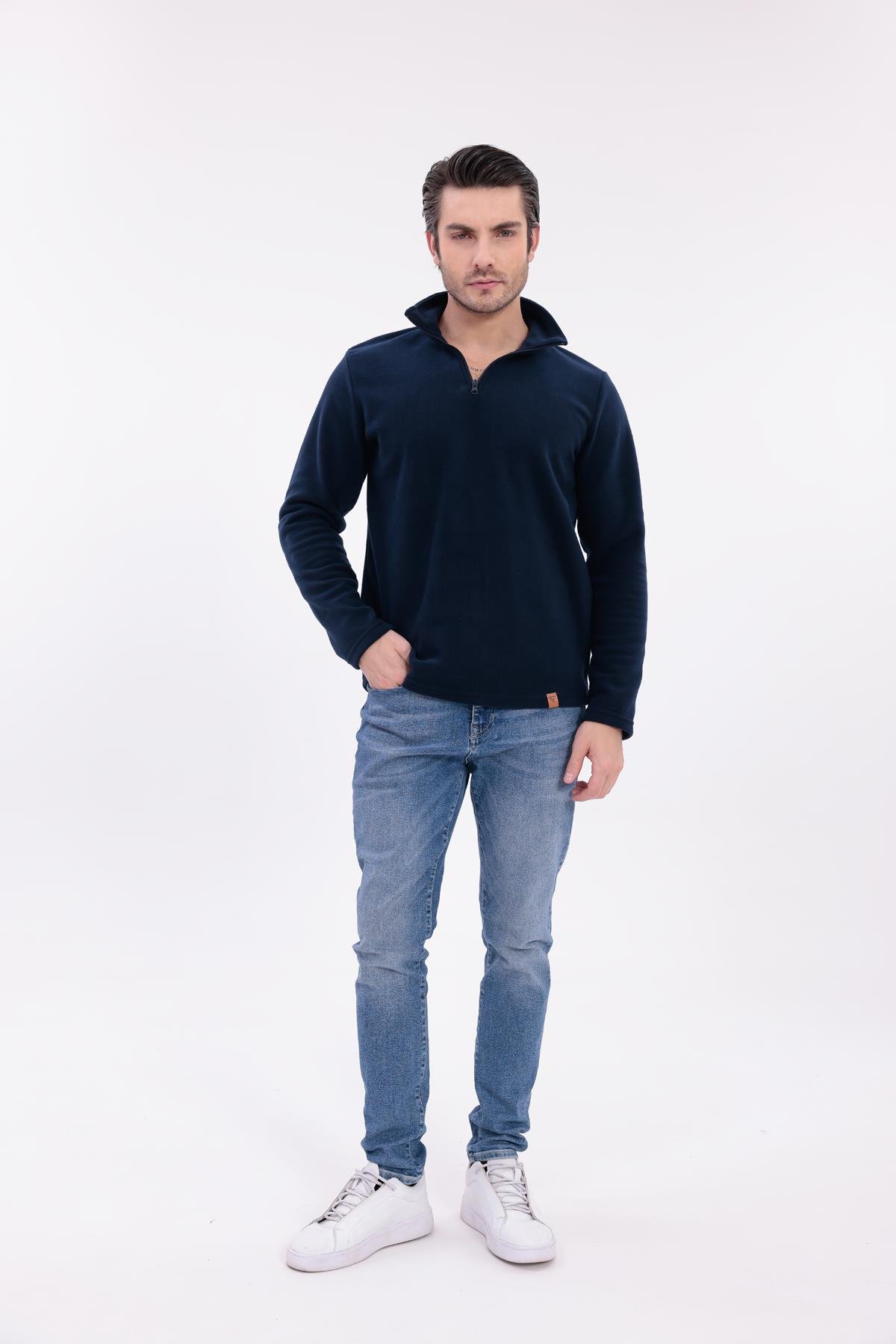 FİHA/9125-ERKEK YARIM FERMUARLI DİK YAKA POLAR SWEAT - LACİVERT