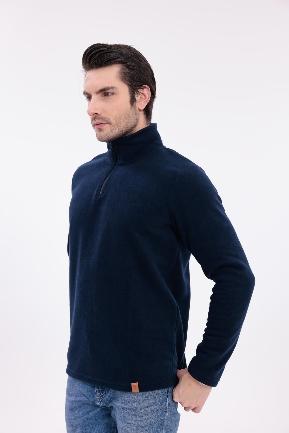FİHA/9125-ERKEK YARIM FERMUARLI DİK YAKA POLAR SWEAT - LACİVERT