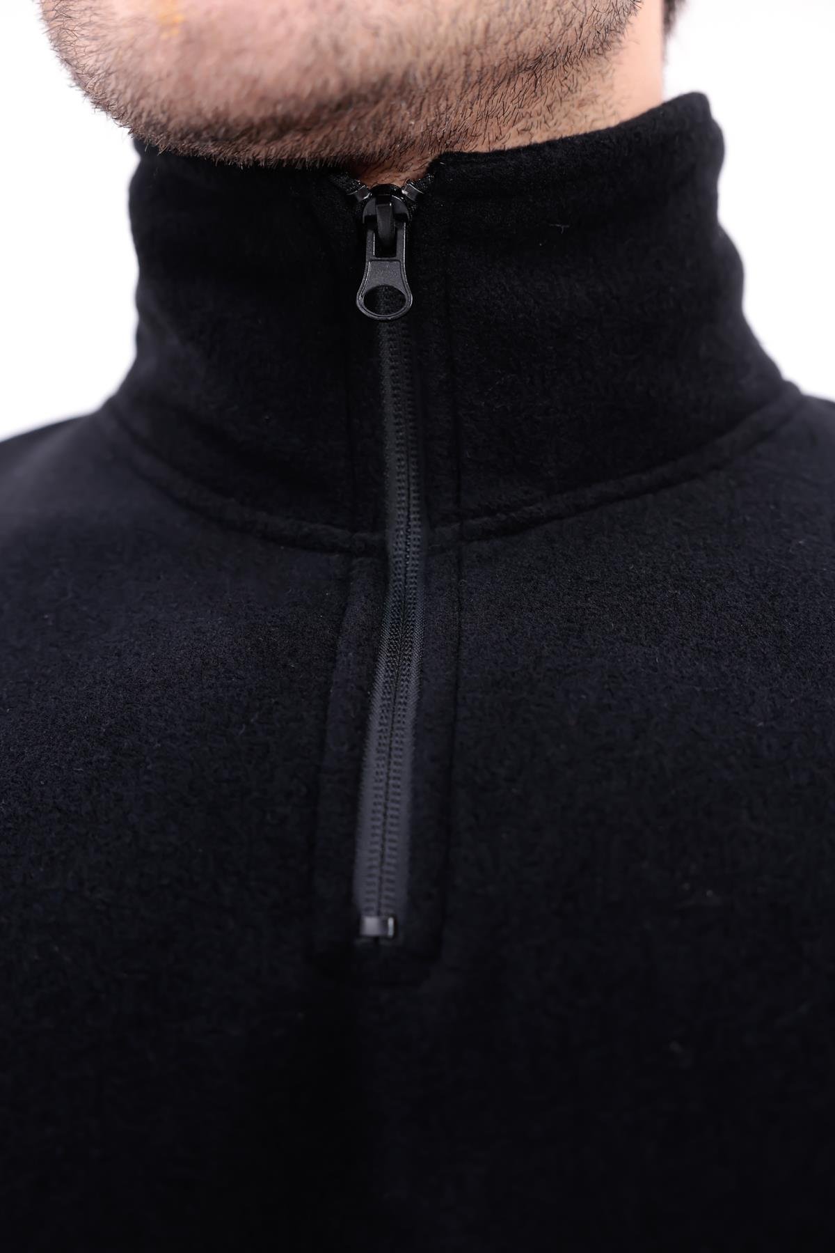 FİHA/9125-ERKEK YARIM FERMUARLI DİK YAKA POLAR SWEAT - SİYAH