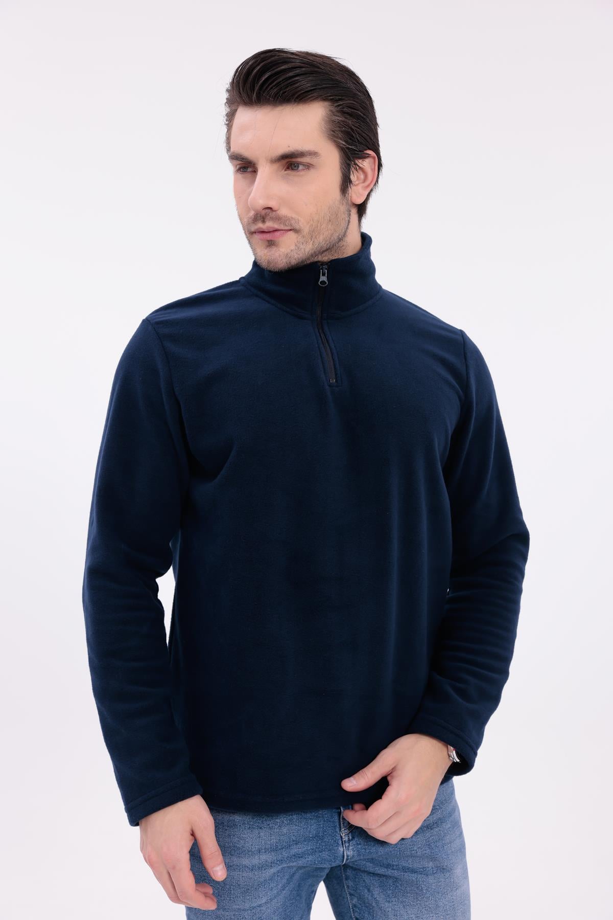 FİHA/9125-ERKEK YARIM FERMUARLI DİK YAKA POLAR SWEAT - LACİVERT