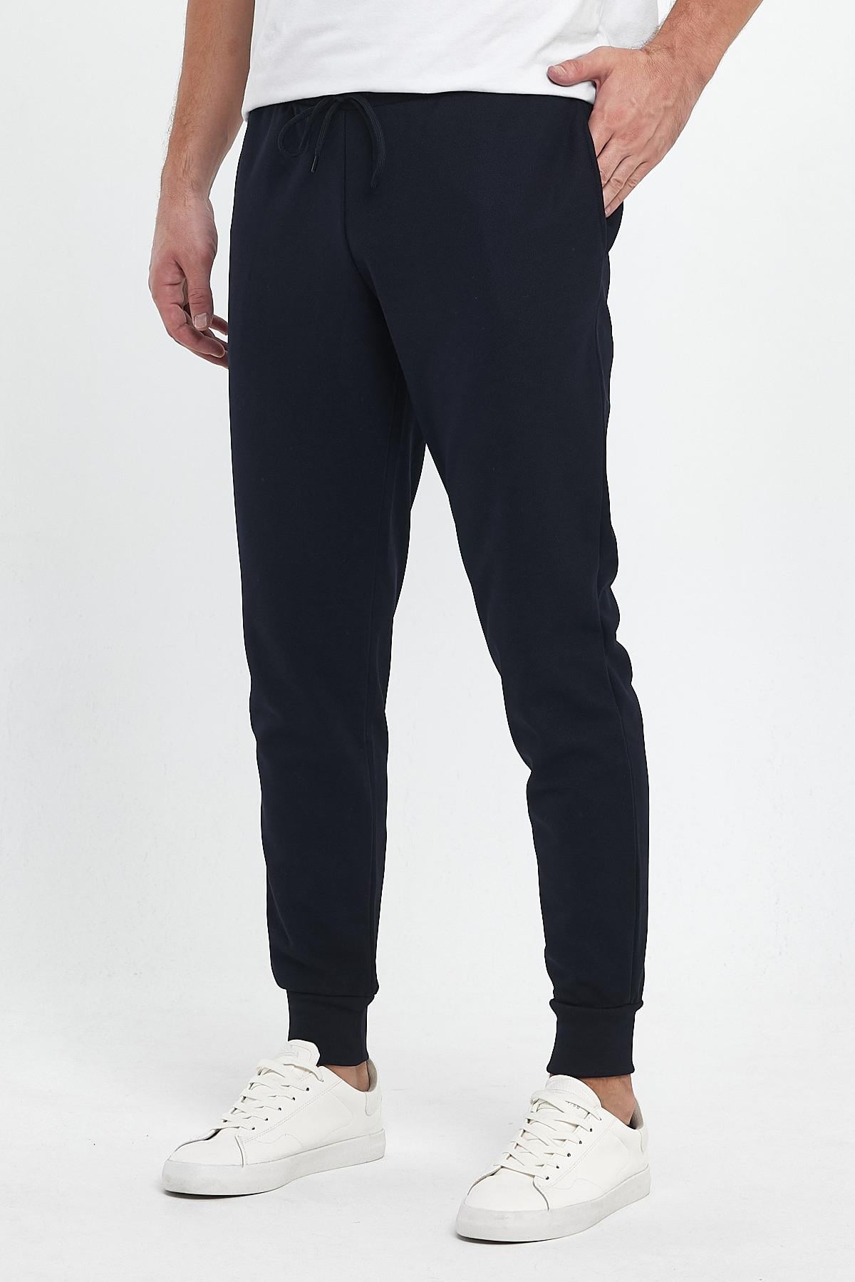 FİHA/9517-ERKEK ŞARDONLU POLYESTER PİKE PAÇA RİBANALI EŞOFMAN ALTI - LACİVERT