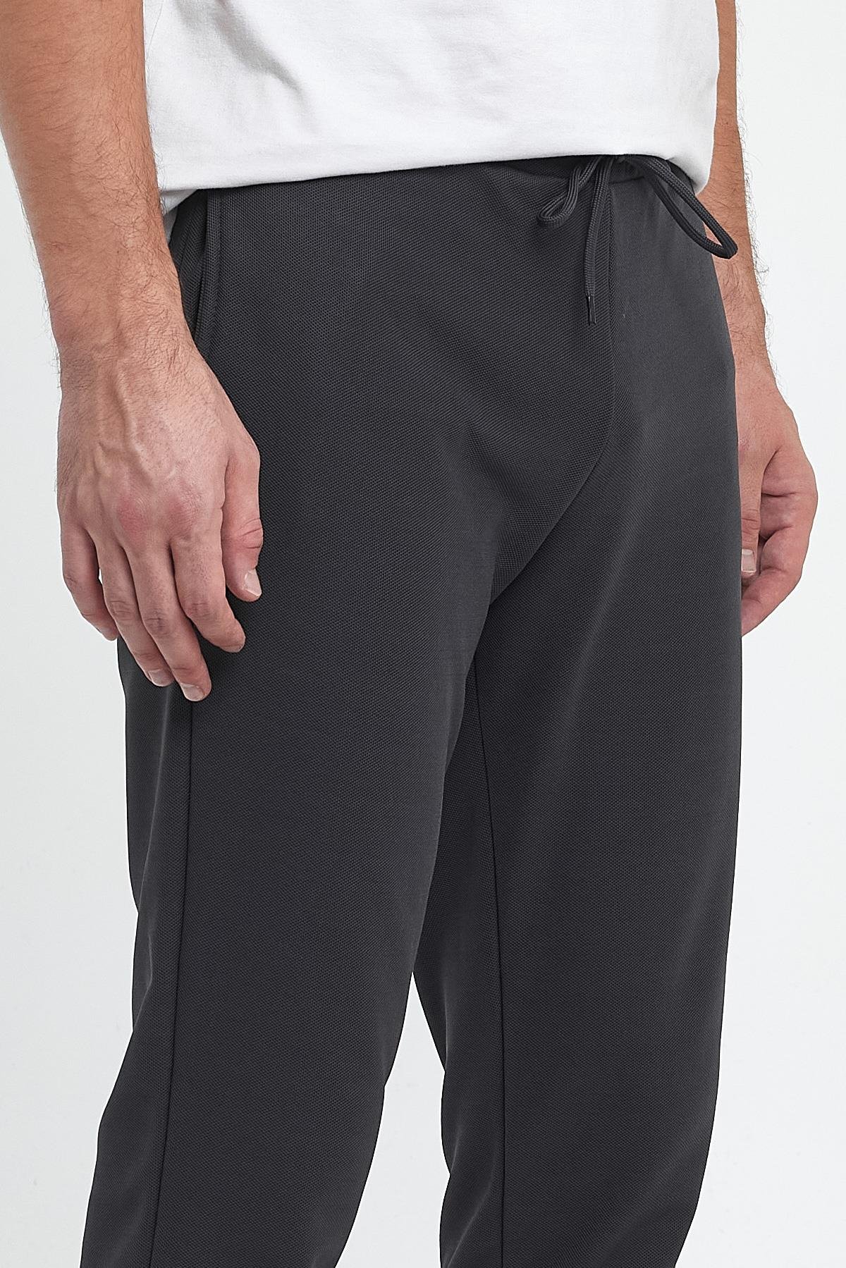 FİHA/9517-ERKEK ŞARDONLU POLYESTER PİKE PAÇA RİBANALI EŞOFMAN ALTI - FÜME