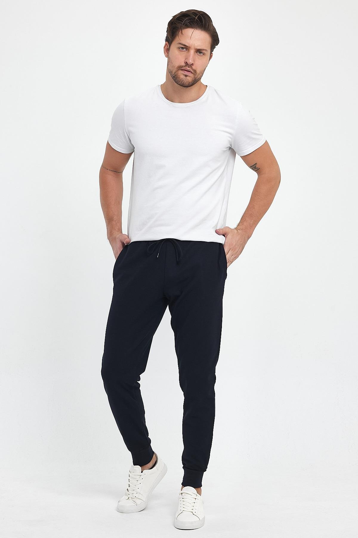 FİHA/9517-ERKEK ŞARDONLU POLYESTER PİKE PAÇA RİBANALI EŞOFMAN ALTI - LACİVERT