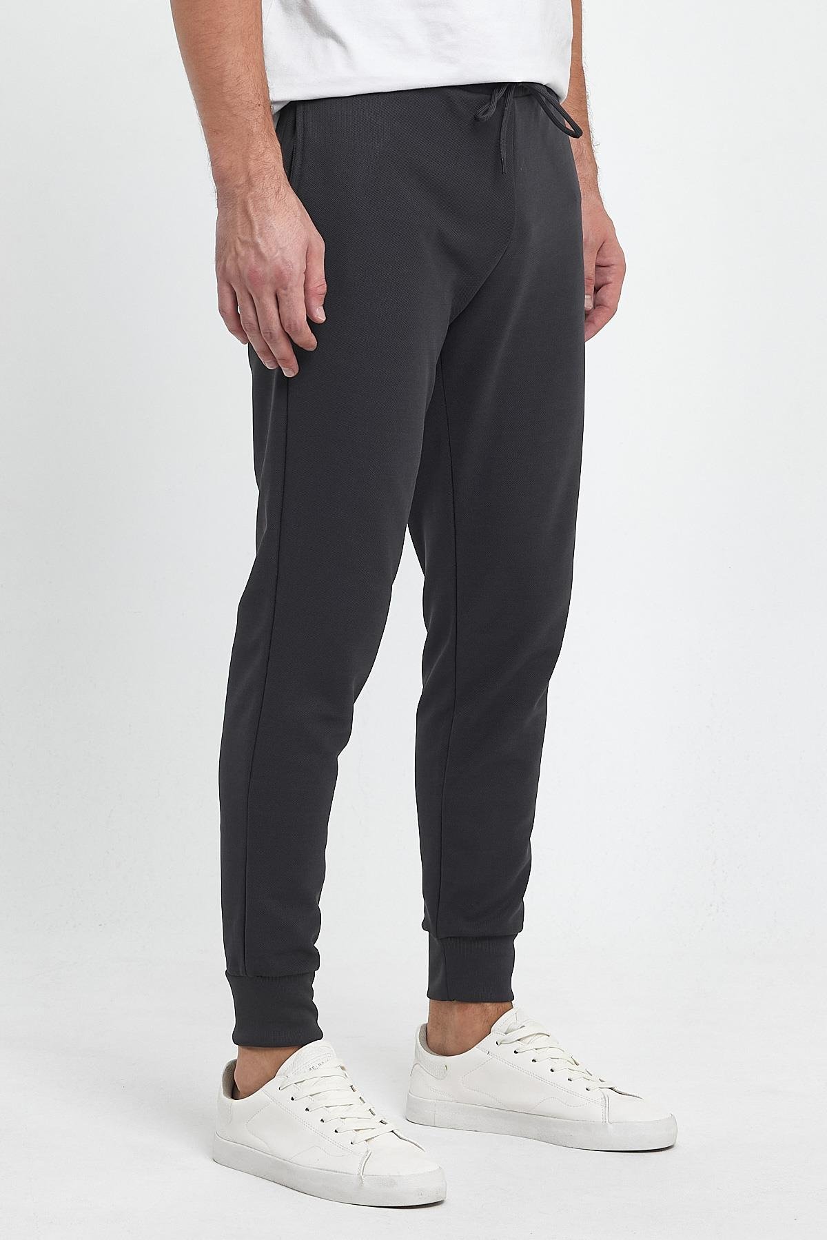 FİHA/9517-ERKEK ŞARDONLU POLYESTER PİKE PAÇA RİBANALI EŞOFMAN ALTI - FÜME