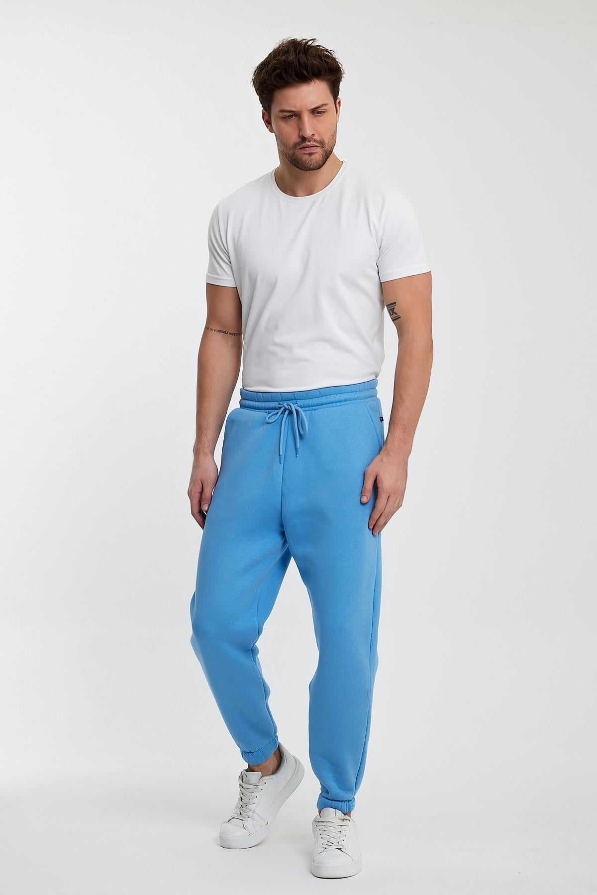 FİHA/9519-3 İPLİK ŞARDONLU OVERSİZE EŞOFMAN ALT - LICHEN BLUE