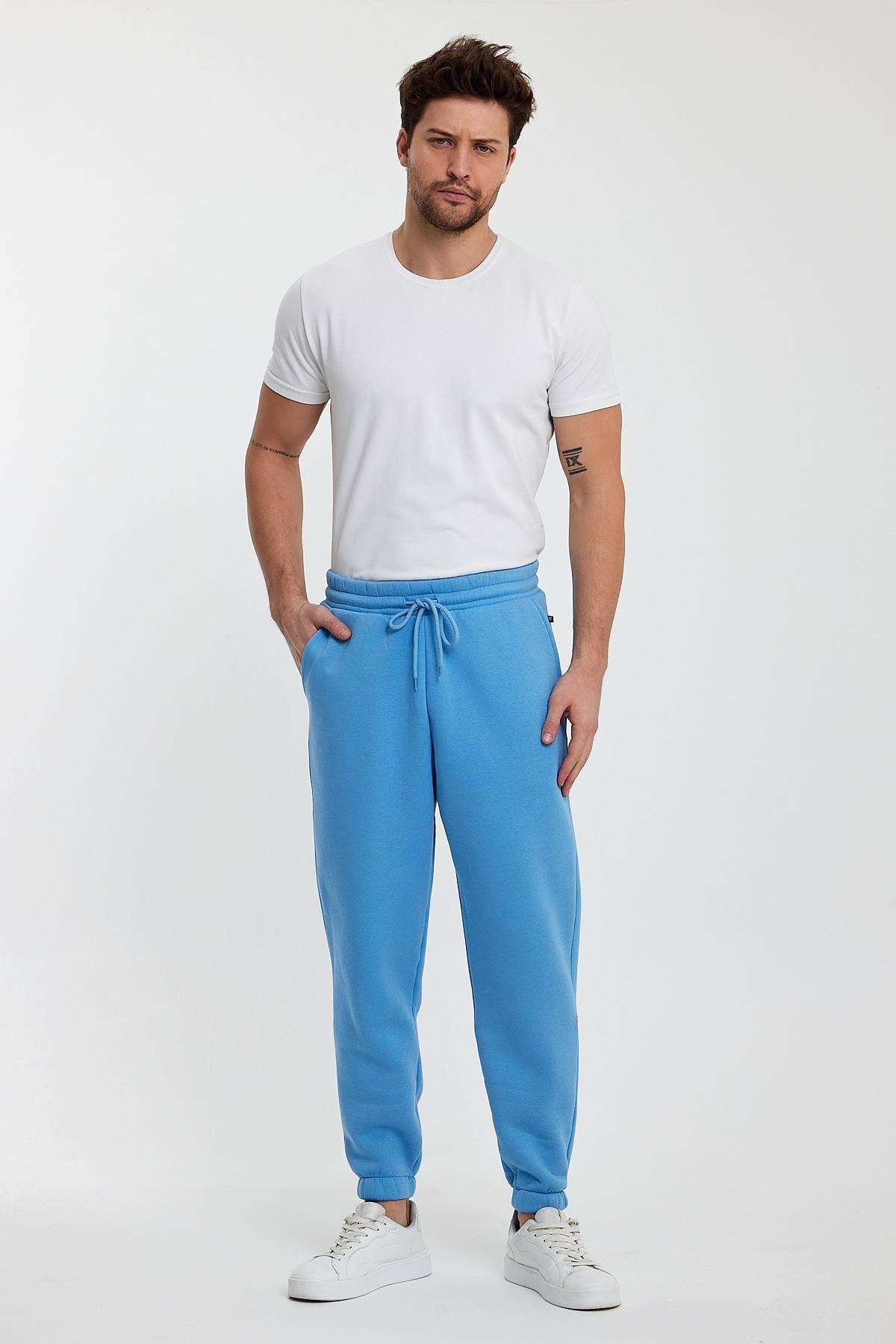 FİHA/9519-3 İPLİK ŞARDONLU OVERSİZE EŞOFMAN ALT - LICHEN BLUE