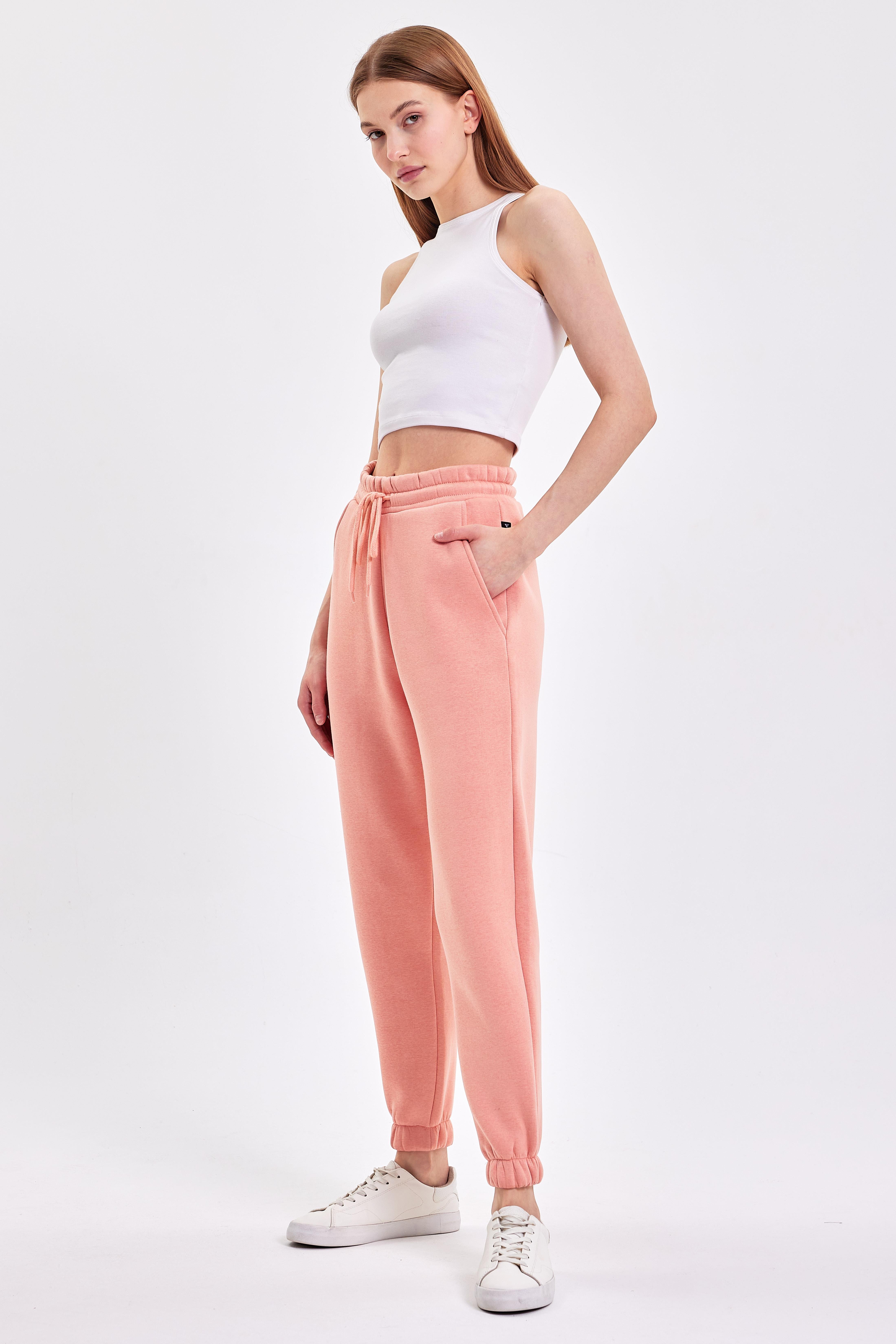 FİHA/9519-3 İPLİK ŞARDONLU OVERSİZE EŞOFMAN ALT - APRICOT CRUSH