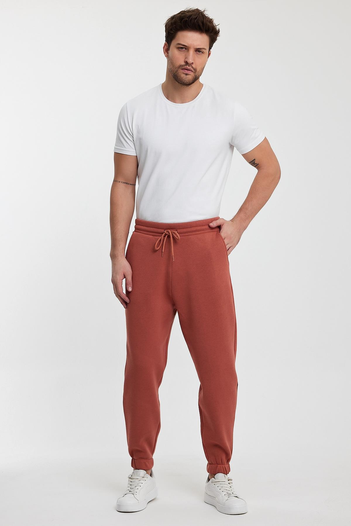 FİHA/9519-3 İPLİK ŞARDONLU OVERSİZE EŞOFMAN ALT - COPPER BROWN
