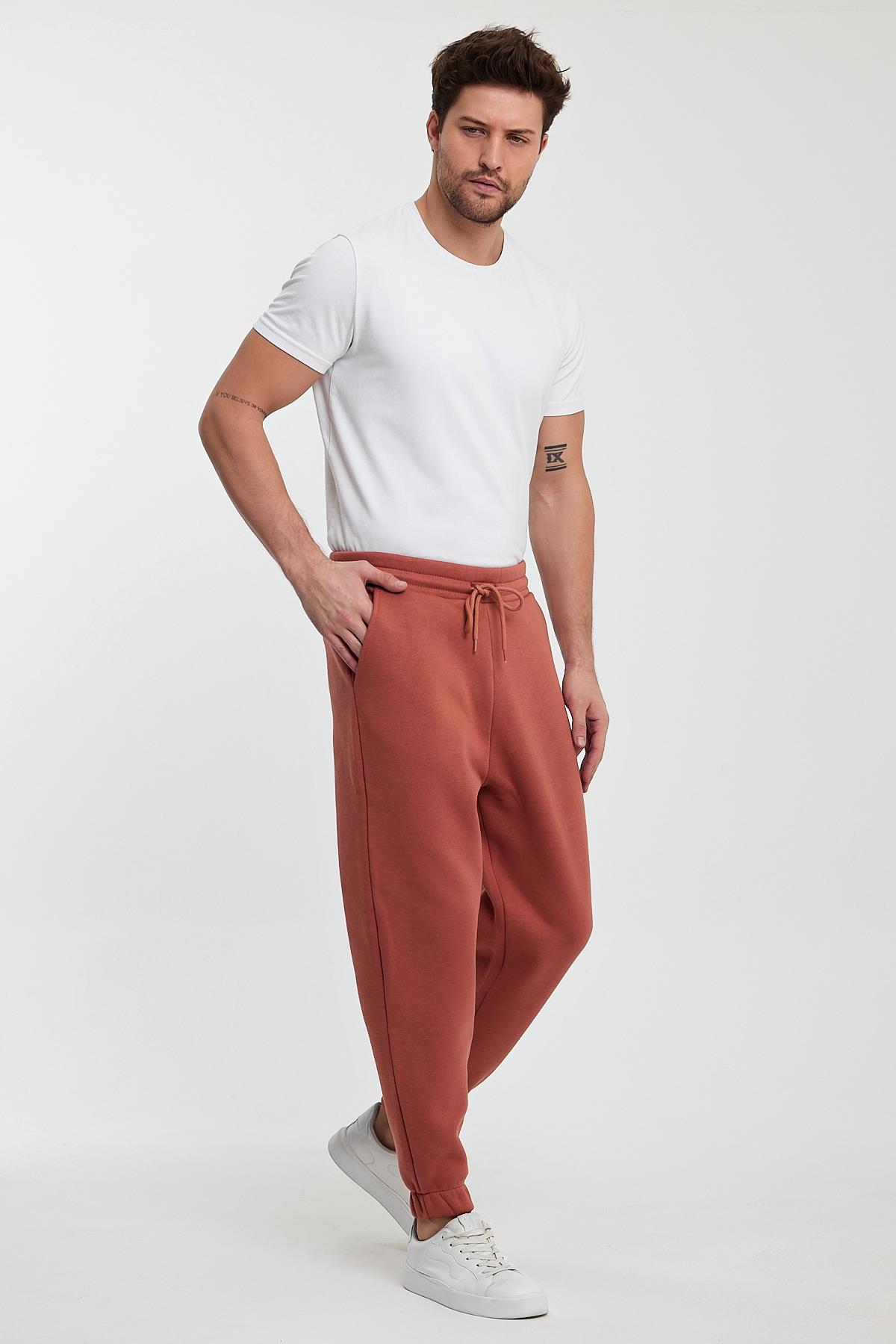 FİHA/9519-3 İPLİK ŞARDONLU OVERSİZE EŞOFMAN ALT - COPPER BROWN