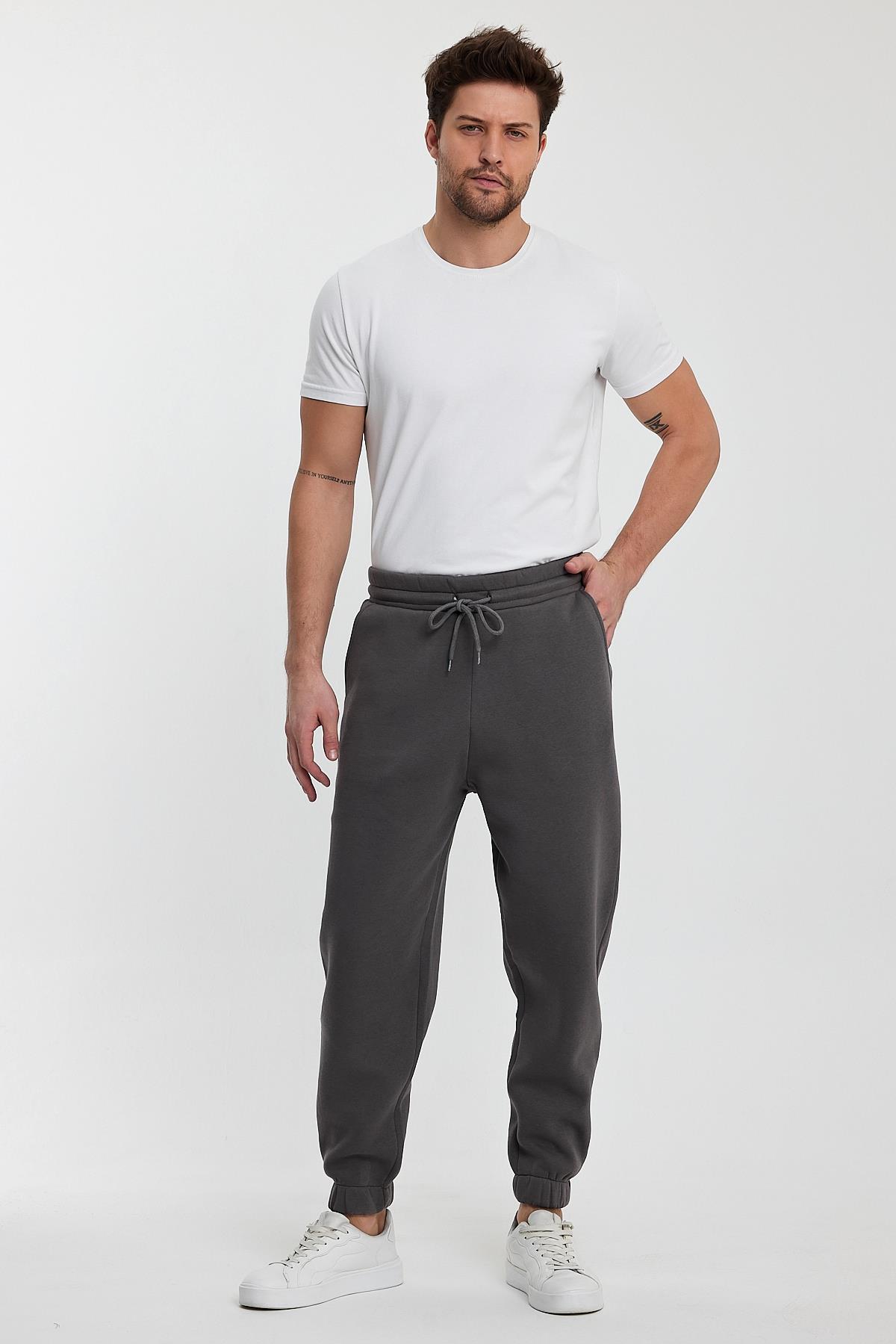 FİHA/9519-3 İPLİK ŞARDONLU OVERSİZE EŞOFMAN ALT - DARK GULL GREY