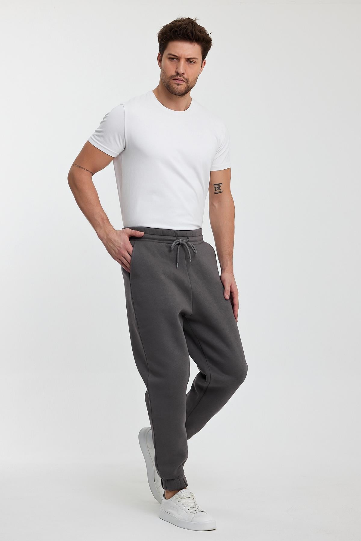 FİHA/9519-3 İPLİK ŞARDONLU OVERSİZE EŞOFMAN ALT - DARK GULL GREY