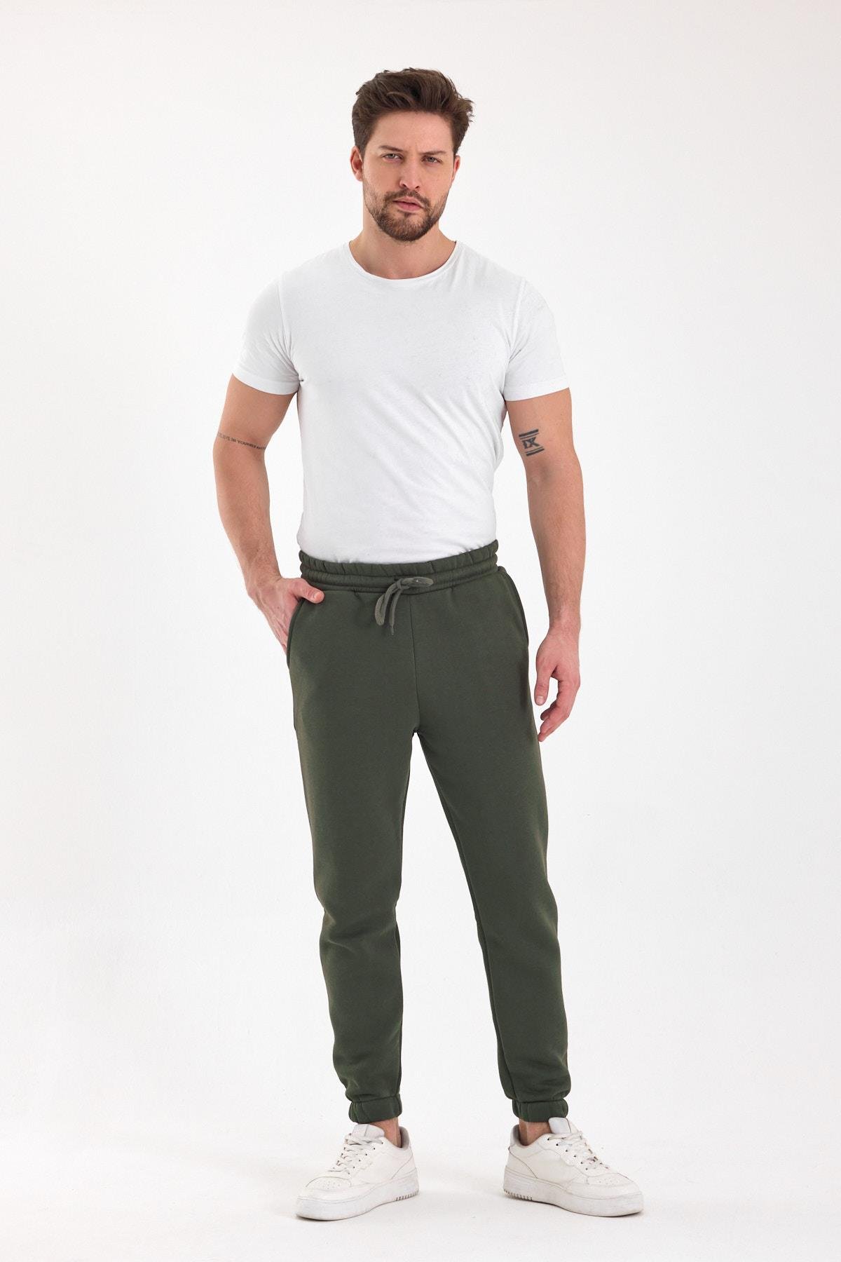 FİHA/9532-UNISEX COMPACT PENYE ŞARDONLU 3 İPLİK EŞOFMAN ALT - HAKİ