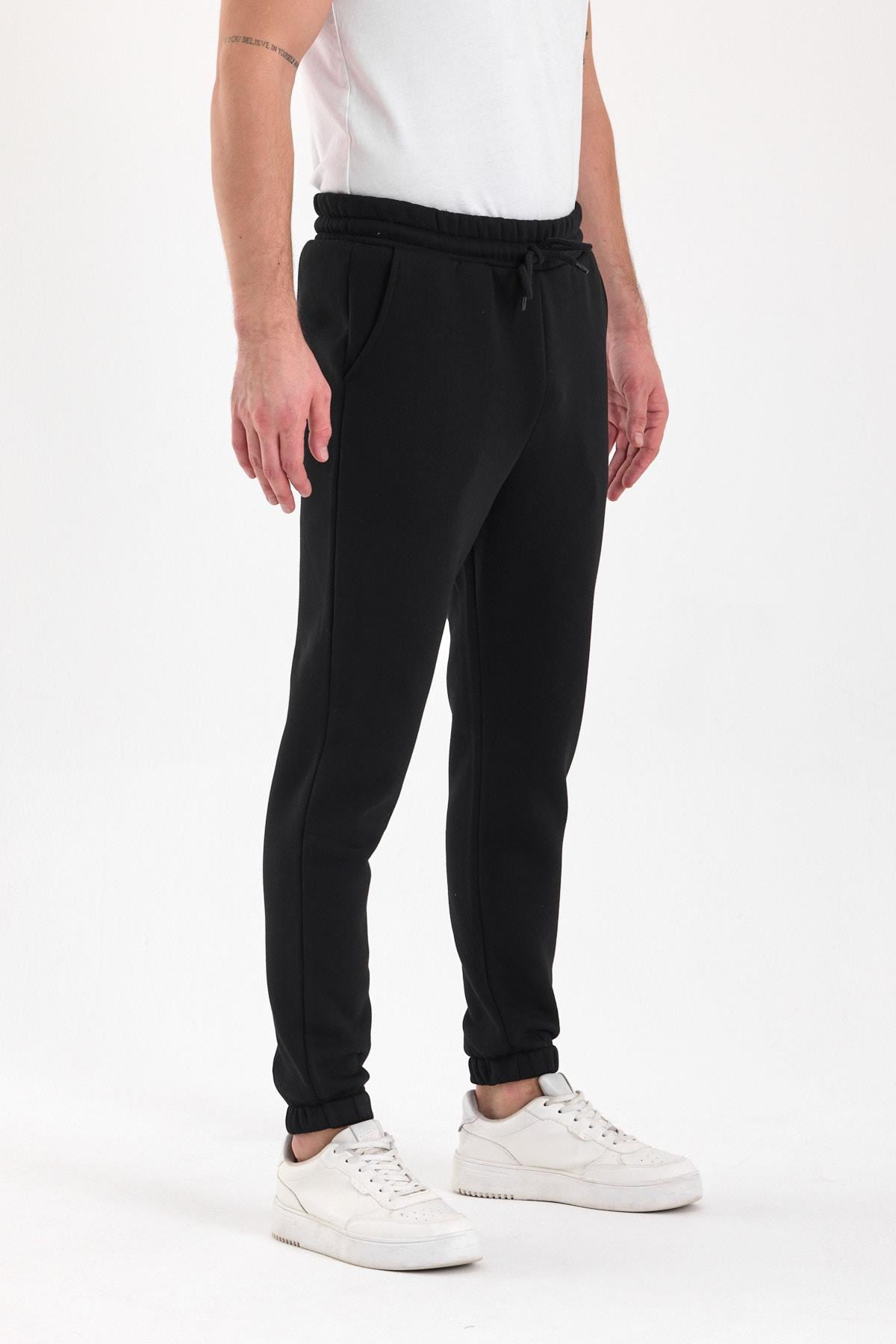 FİHA/9532-UNISEX COMPACT PENYE ŞARDONLU 3 İPLİK EŞOFMAN ALT - SİYAH