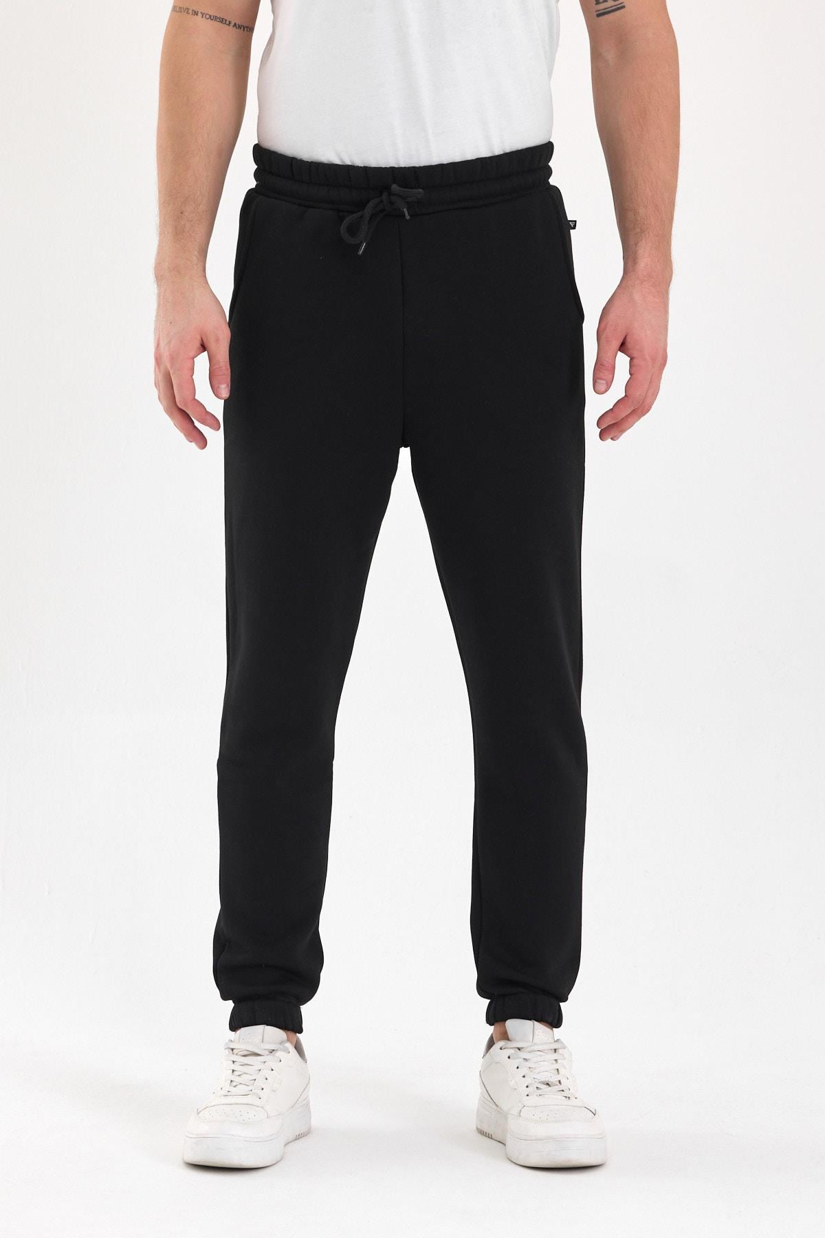 FİHA/9532-UNISEX COMPACT PENYE ŞARDONLU 3 İPLİK EŞOFMAN ALT - SİYAH