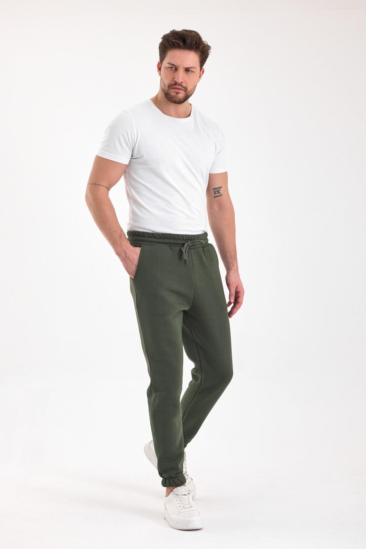 FİHA/9532-UNISEX COMPACT PENYE ŞARDONLU 3 İPLİK EŞOFMAN ALT - HAKİ