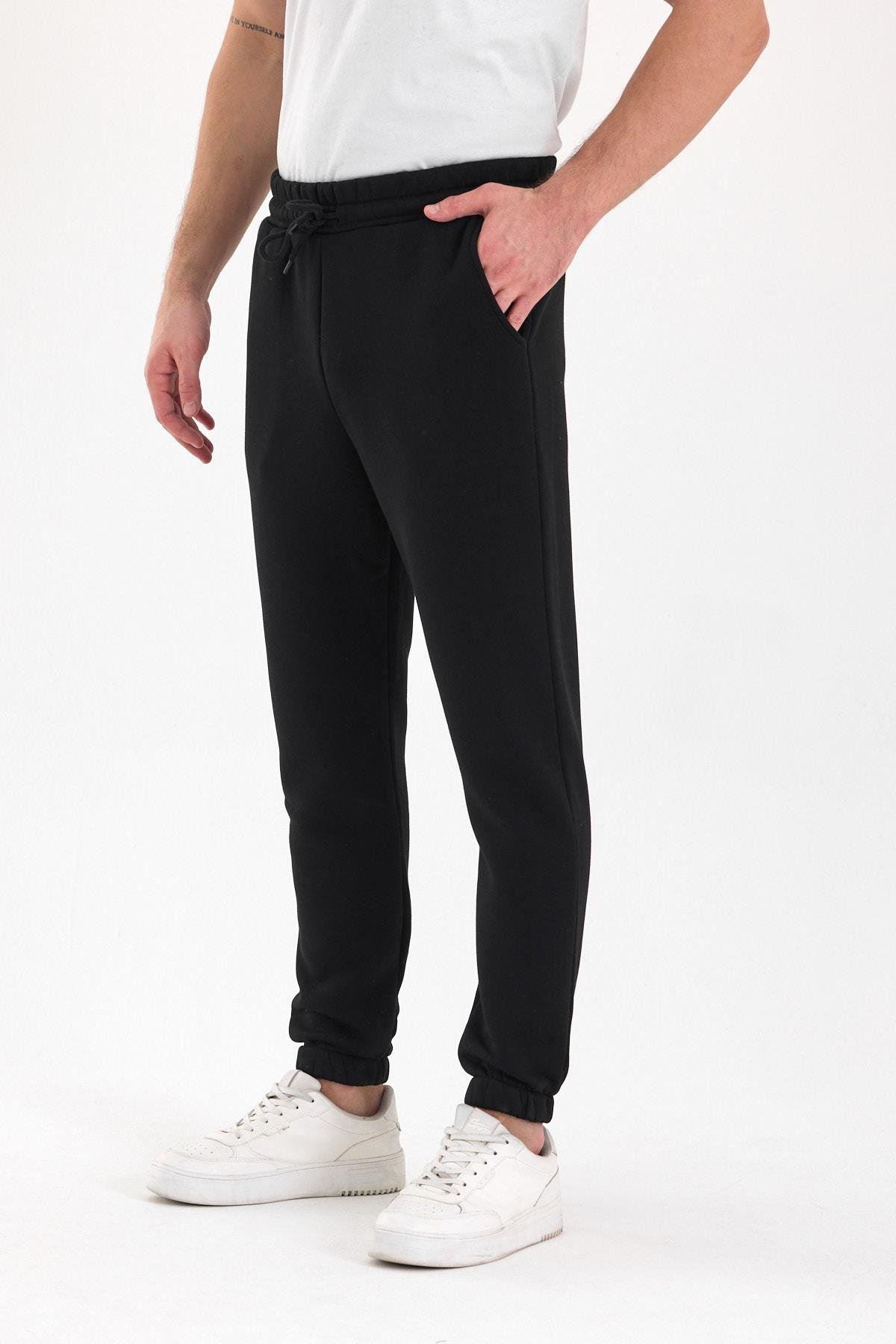 FİHA/9532-UNISEX COMPACT PENYE ŞARDONLU 3 İPLİK EŞOFMAN ALT - SİYAH