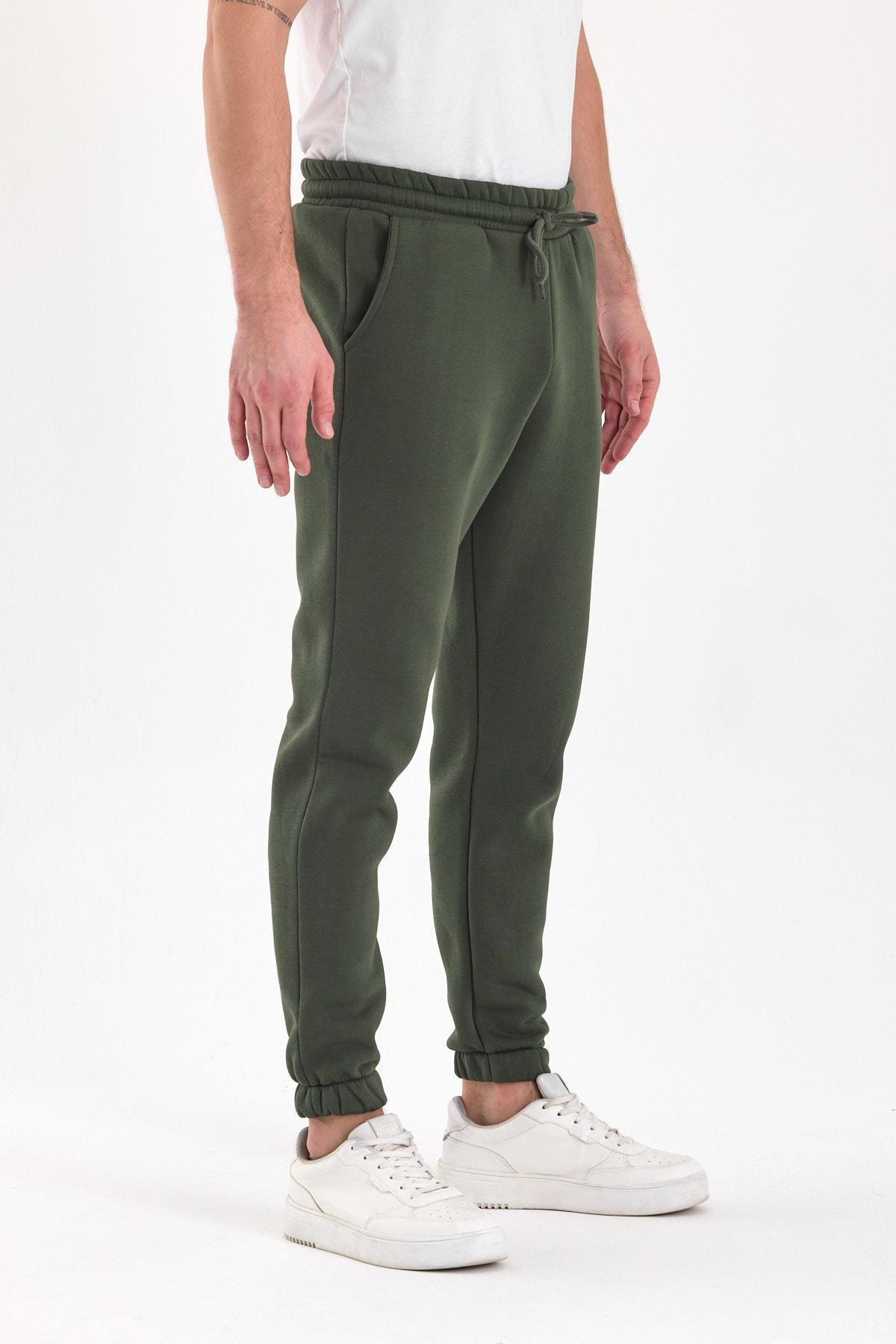 FİHA/9532-UNISEX COMPACT PENYE ŞARDONLU 3 İPLİK EŞOFMAN ALT - HAKİ