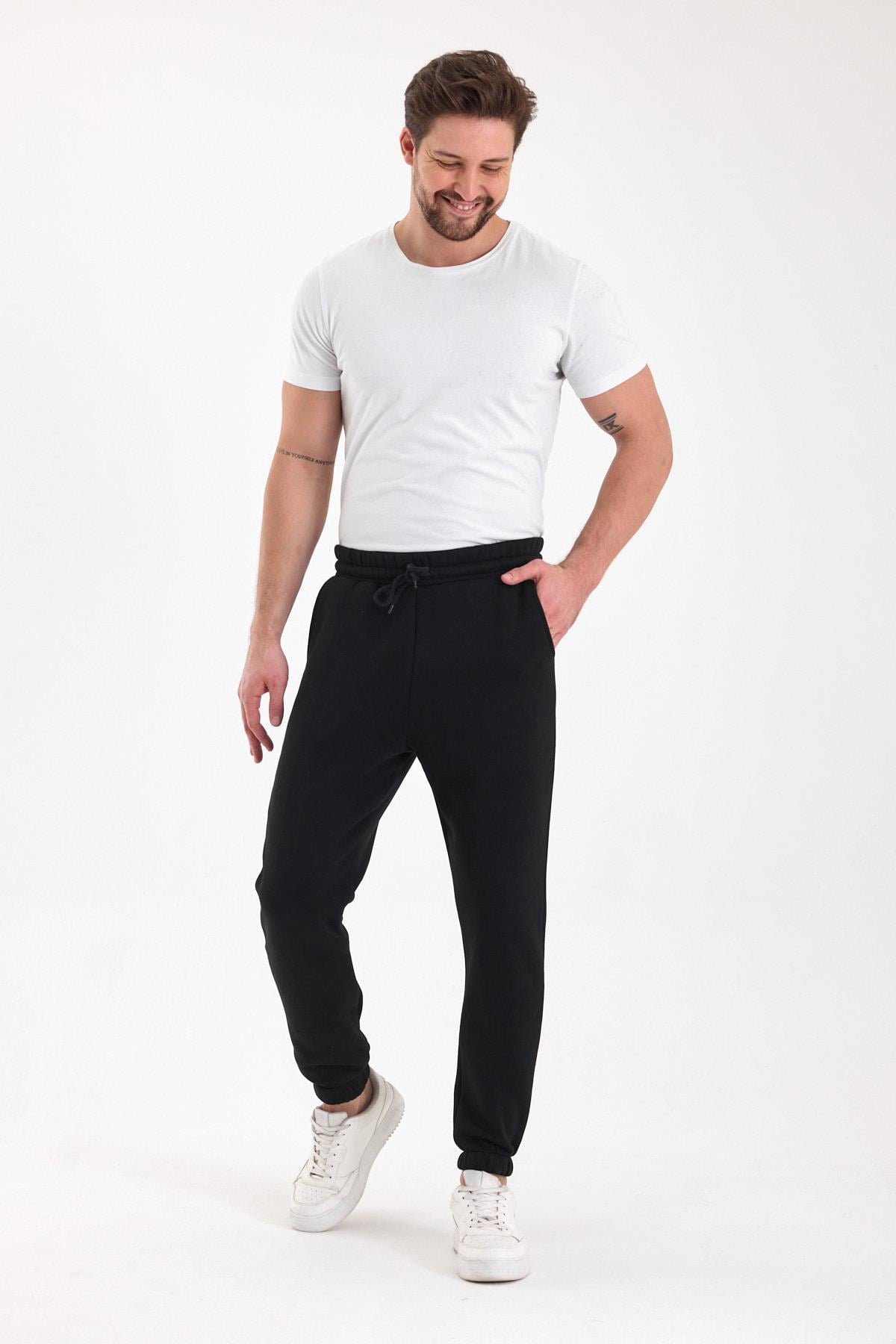 FİHA/9532-UNISEX COMPACT PENYE ŞARDONLU 3 İPLİK EŞOFMAN ALT - SİYAH