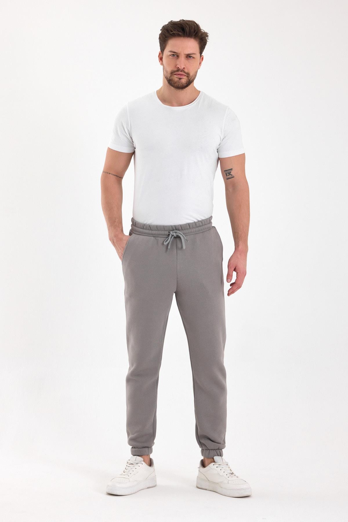 FİHA/9532-UNISEX COMPACT PENYE ŞARDONLU 3 İPLİK EŞOFMAN ALT - GRİ