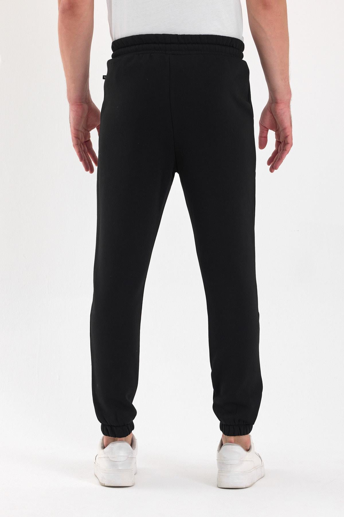 FİHA/9532-UNISEX COMPACT PENYE ŞARDONLU 3 İPLİK EŞOFMAN ALT - SİYAH
