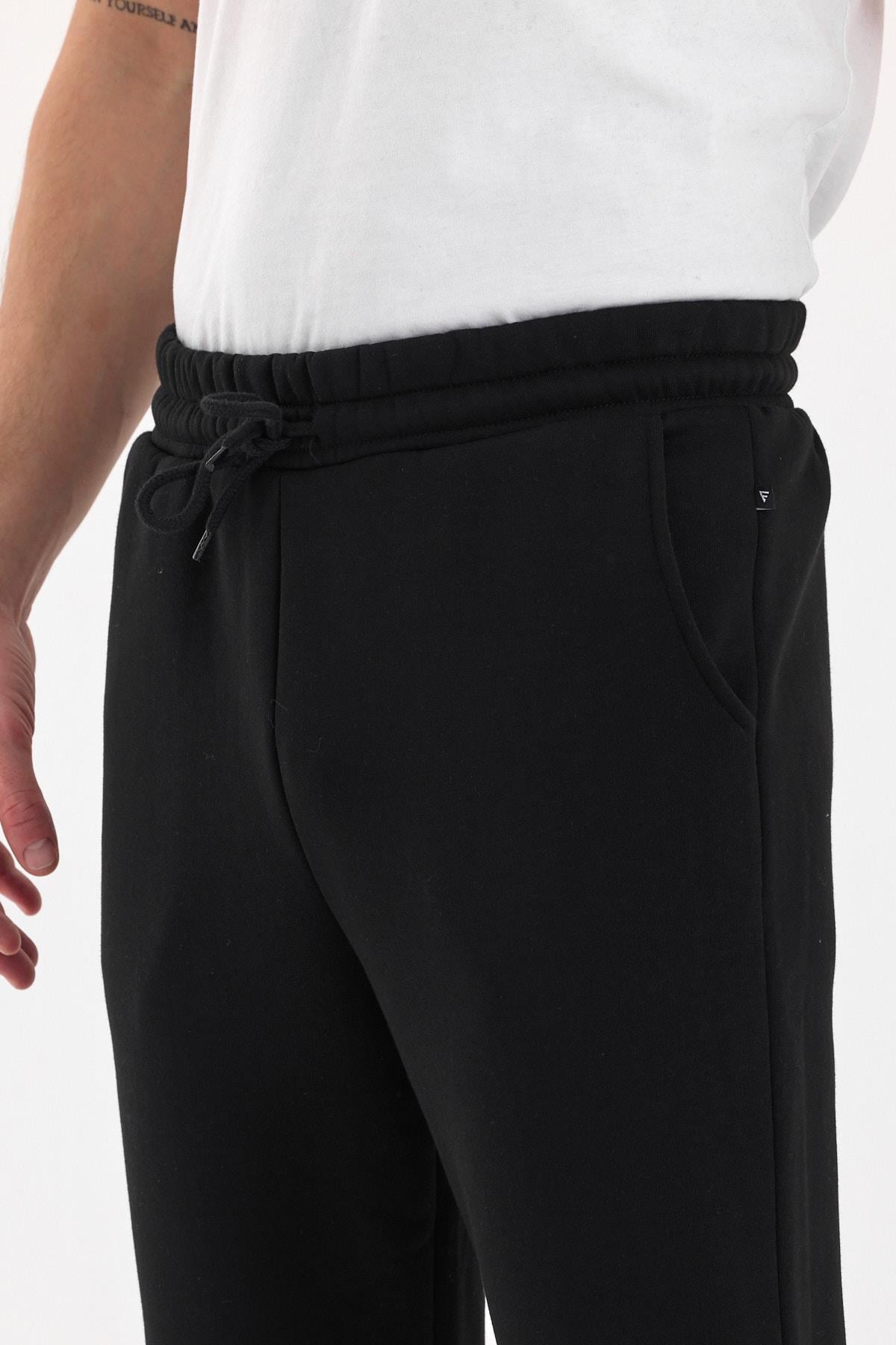FİHA/9532-UNISEX COMPACT PENYE ŞARDONLU 3 İPLİK EŞOFMAN ALT - SİYAH