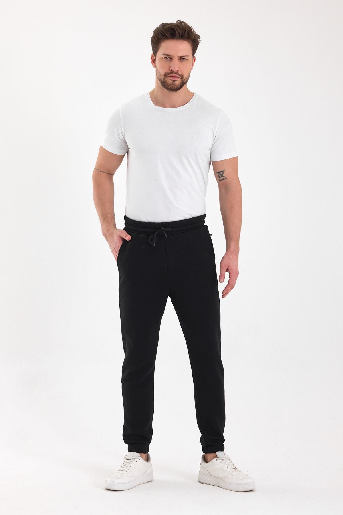 FİHA/9532-UNISEX COMPACT PENYE ŞARDONLU 3 İPLİK EŞOFMAN ALT - SİYAH
