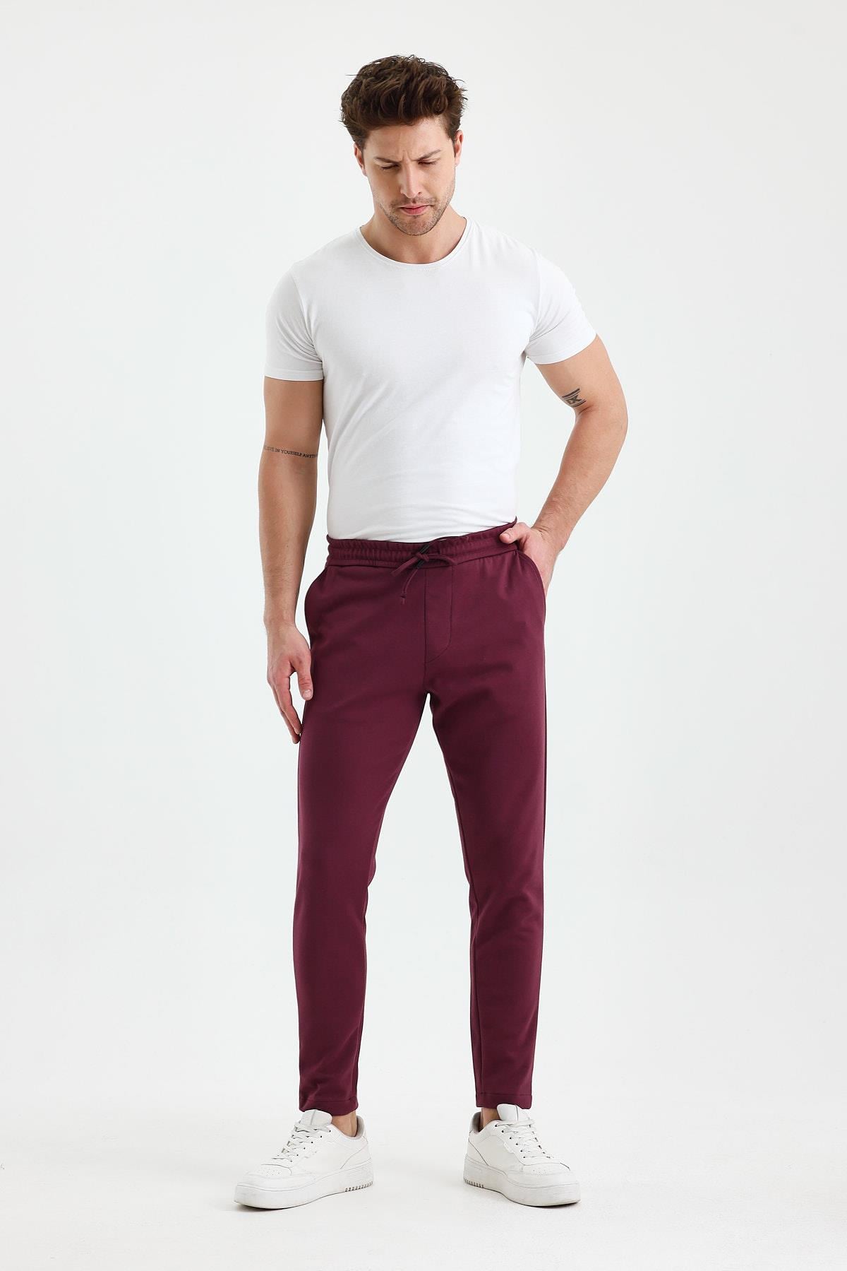 FİHA/9535-ERKEK DÜZ PAÇA JOGGER PANTOLON - MAUVE WINE