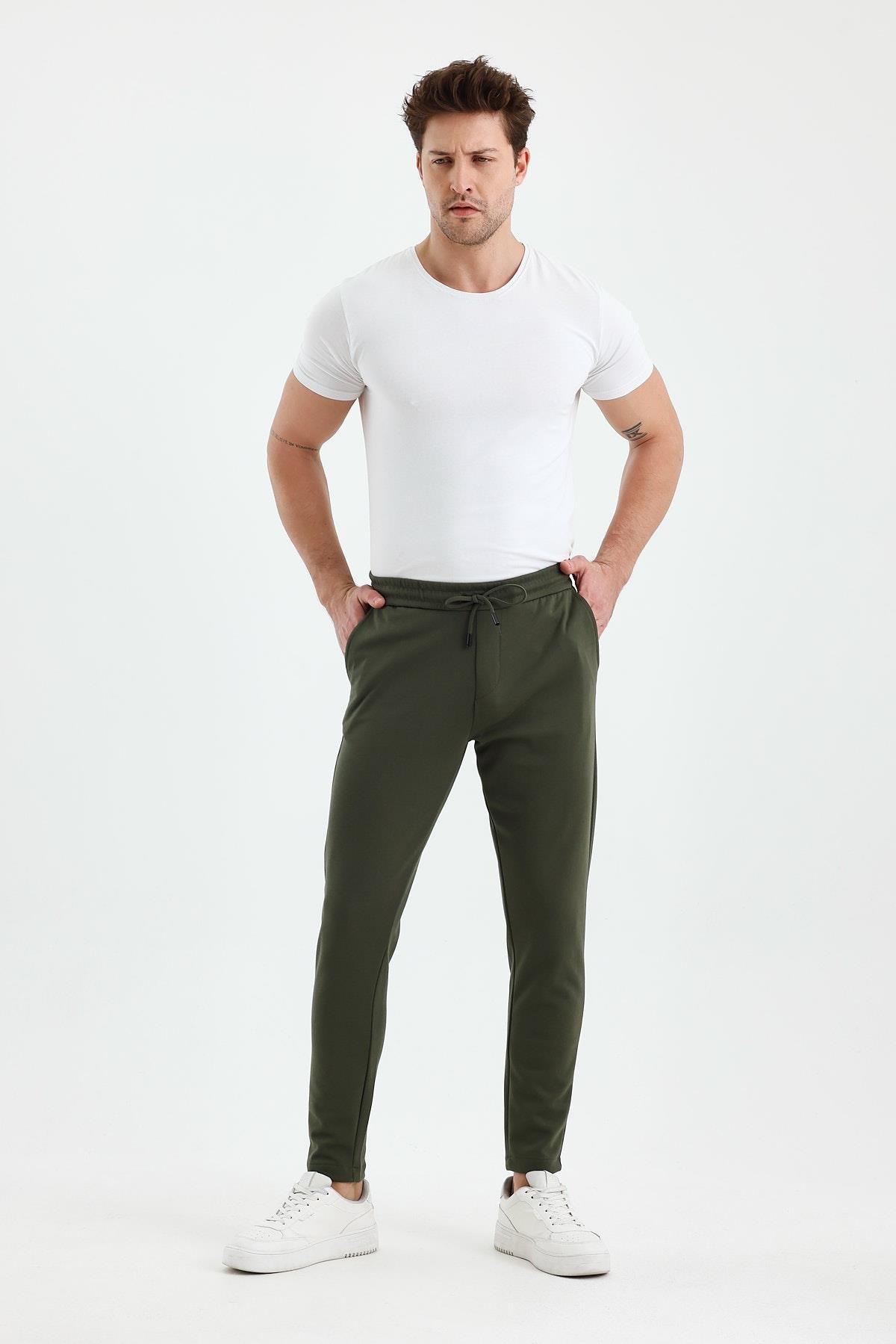 FİHA/9535-ERKEK DÜZ PAÇA JOGGER PANTOLON - HAKİ