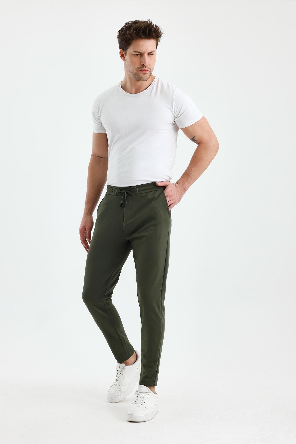 FİHA/9535-ERKEK DÜZ PAÇA JOGGER PANTOLON - HAKİ