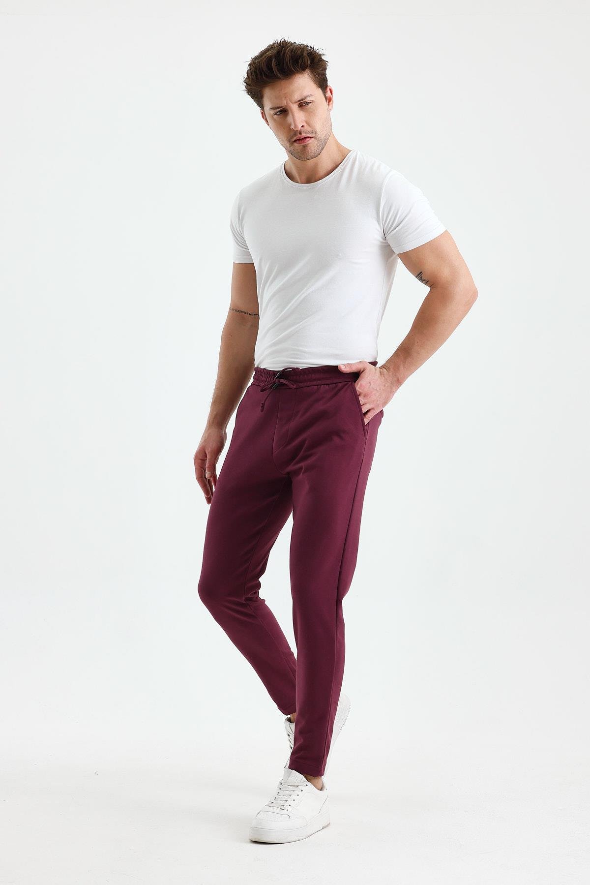 FİHA/9535-ERKEK DÜZ PAÇA JOGGER PANTOLON - MAUVE WINE