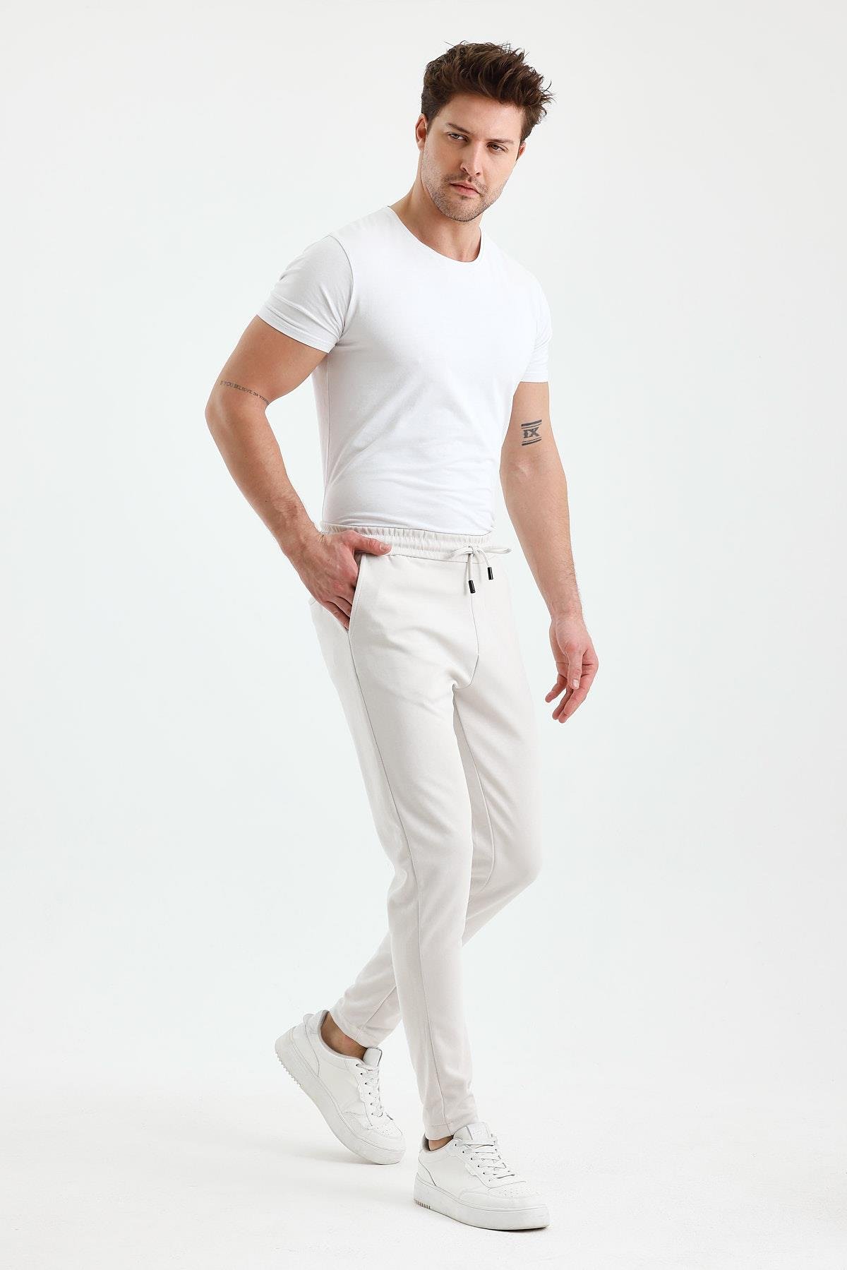 FİHA/9535-ERKEK DÜZ PAÇA JOGGER PANTOLON - TAŞ