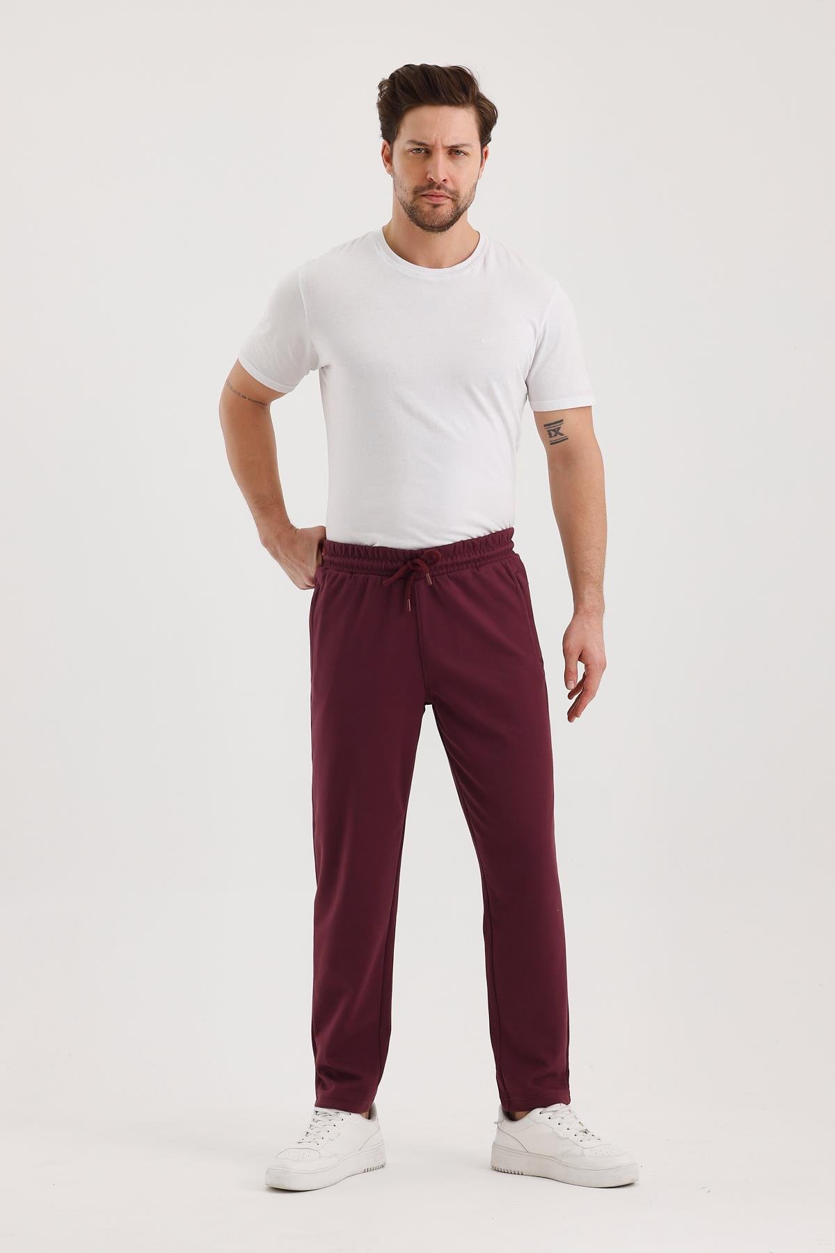FİHA/9536-ERKEK FLETO CEPLİ DÜZ PAÇA ESOFMAN ALT - MAUVE WINE