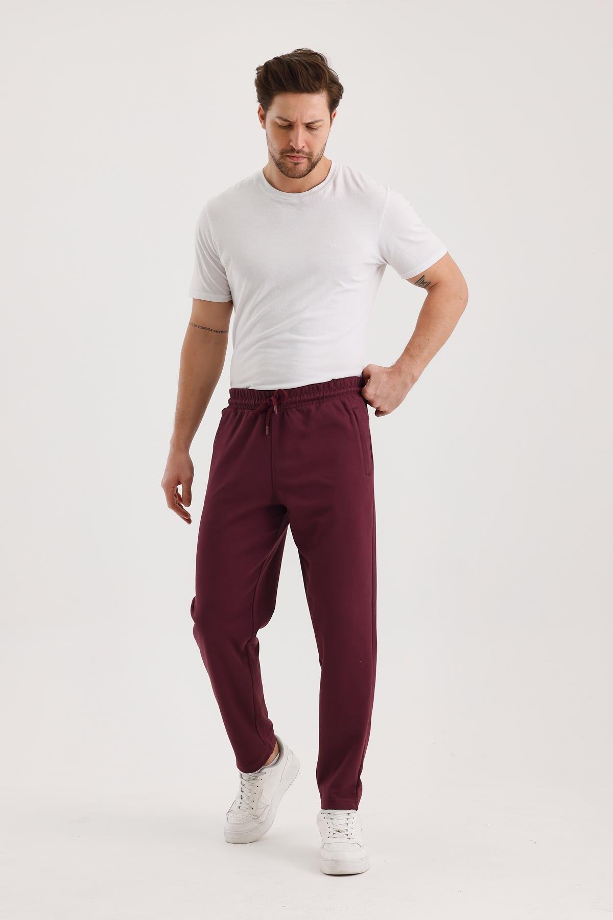 FİHA/9536-ERKEK FLETO CEPLİ DÜZ PAÇA ESOFMAN ALT - MAUVE WINE