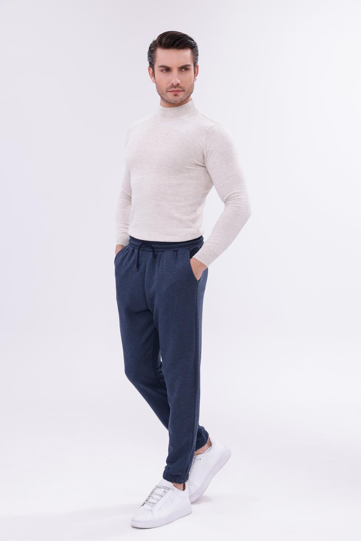 FİHA/9541-PAÇA LASTİKLİ 3 İPLİK ŞARDONSUZ EŞOFMAN ALT - İNDİGO