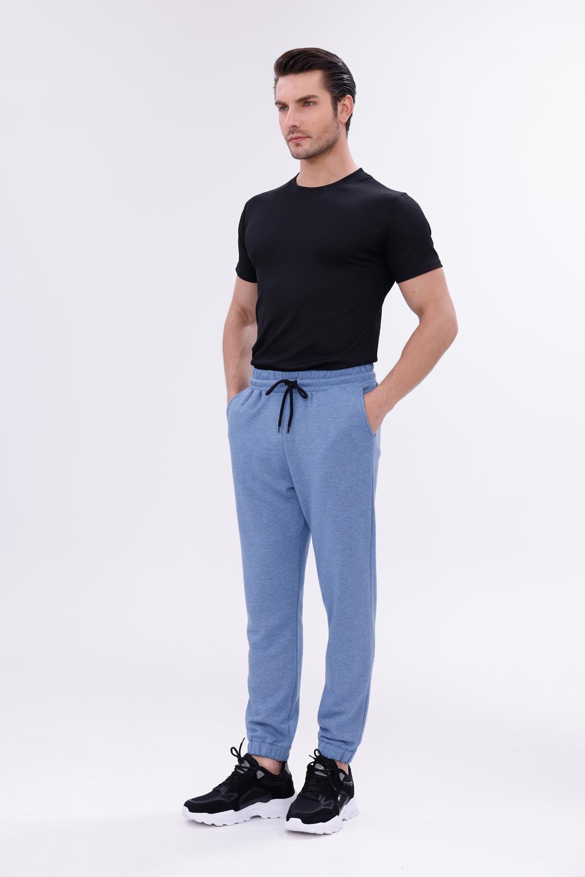 FİHA/9541-PAÇA LASTİKLİ 3 İPLİK ŞARDONSUZ EŞOFMAN ALT - MAVİ