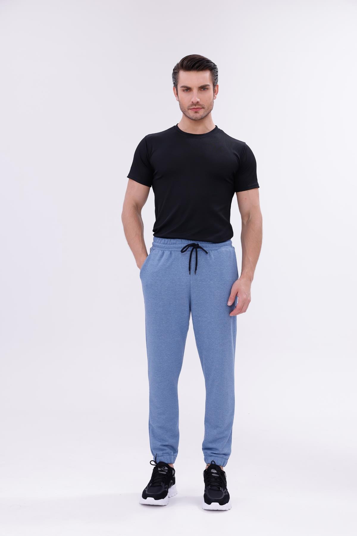 FİHA/9541-PAÇA LASTİKLİ 3 İPLİK ŞARDONSUZ EŞOFMAN ALT - MAVİ