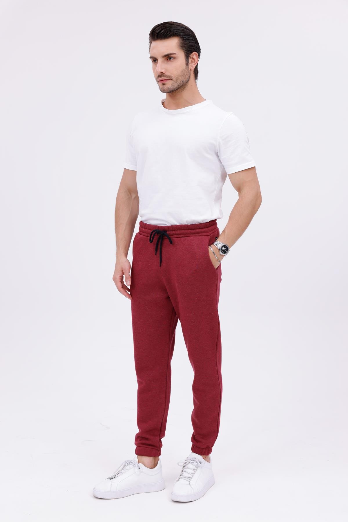 FİHA/9545-ERKEK ŞARDONLU 3 İPLİK EŞOFMAN ALT - BORDO